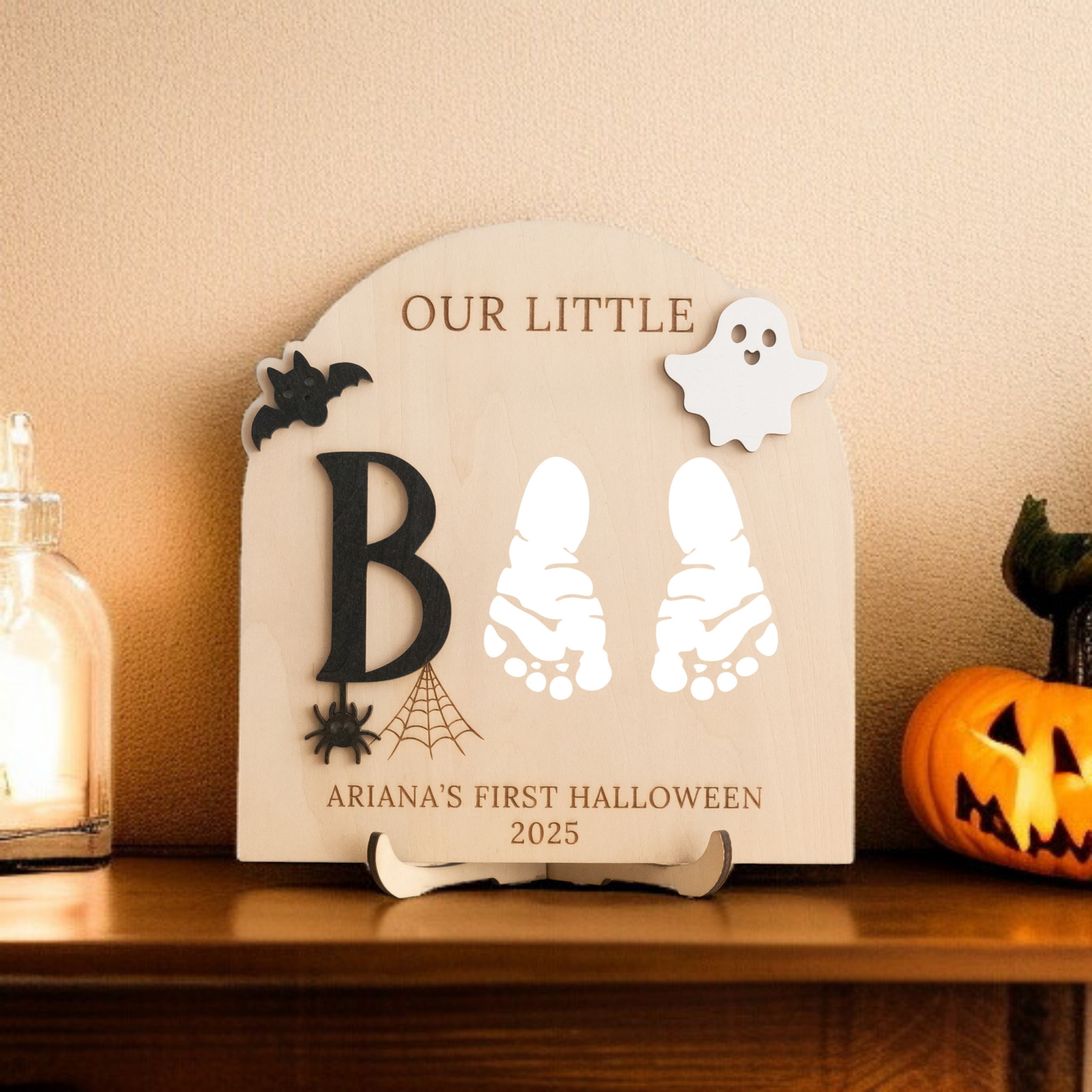 Wooden Halloween Baby Footprint Sign for Babys First Halloween D03
