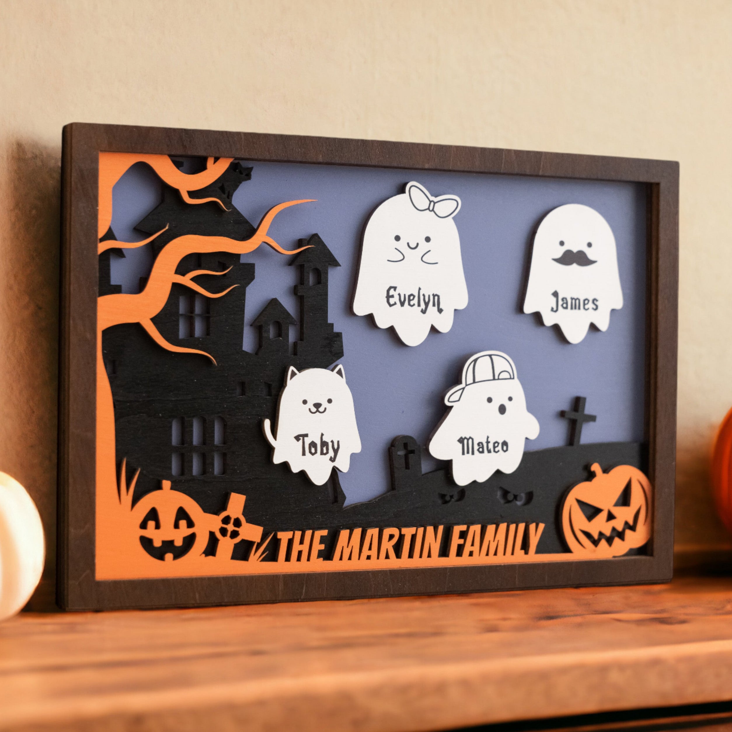 Personalized Halloween Ghost Family Sign Wood Decor R32