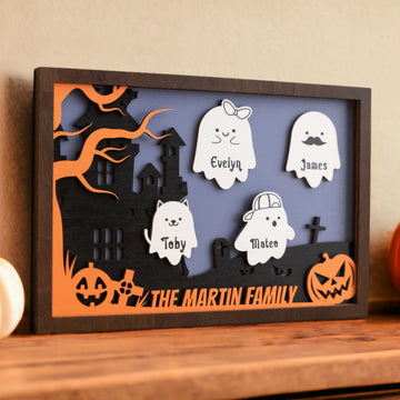 Personalized Halloween Ghost Family Sign Wood for Family Decor R32