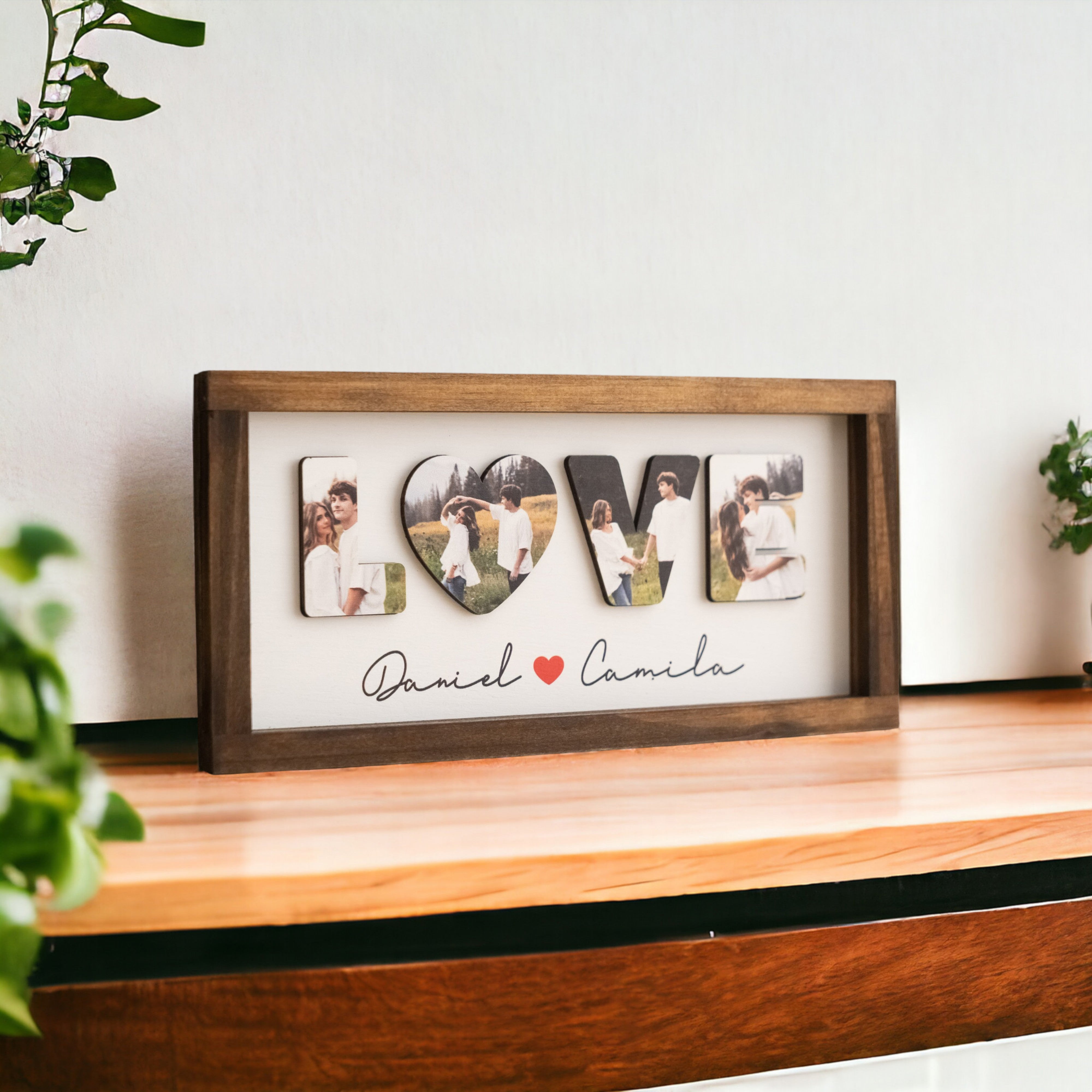Custom Couple Name Wooden Sign Couple Love Wall Decor and Wooden Love Photo Sign for Romantic Anniversary Gift Y33