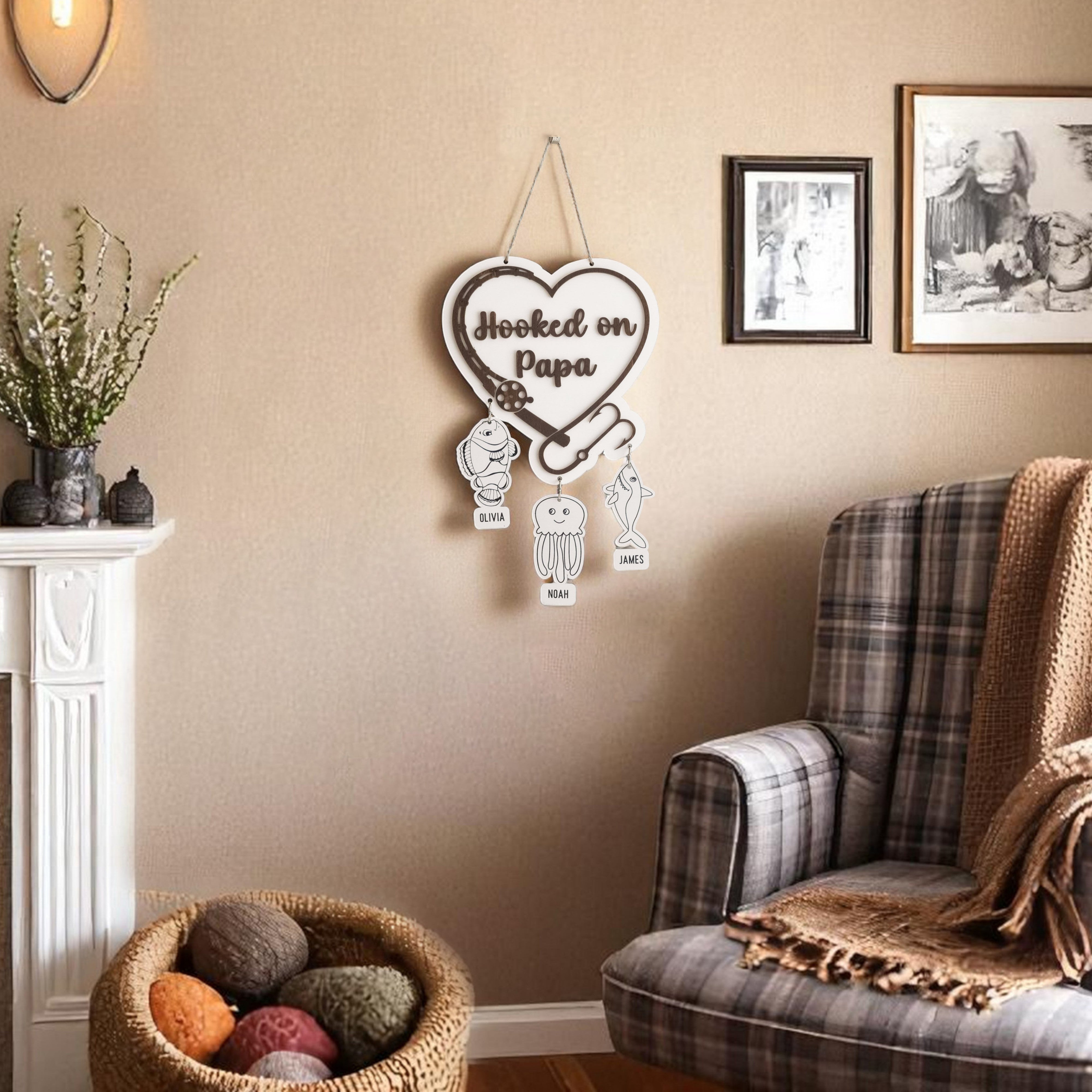Personalized Hooked on Papa Wooden Wall Decor Wood for Papa Y84