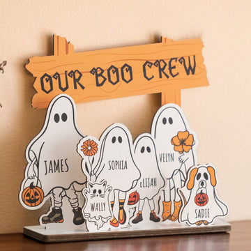 Wooden Halloween Boo Crew Sign for Table Decor D06