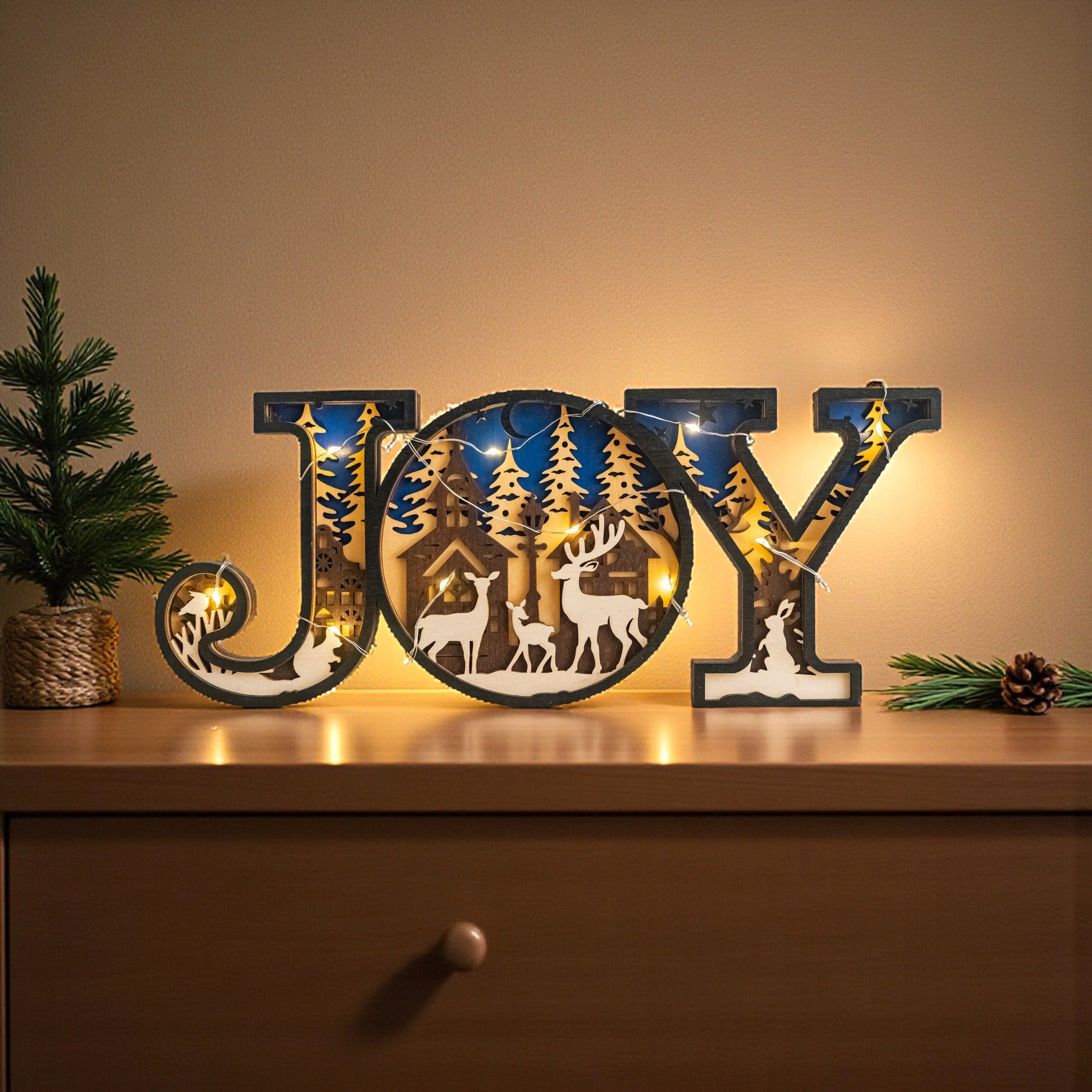 Wooden Joy Christmas Sign Wood for Holiday Home Decor and Lighted Christmas Decor D37