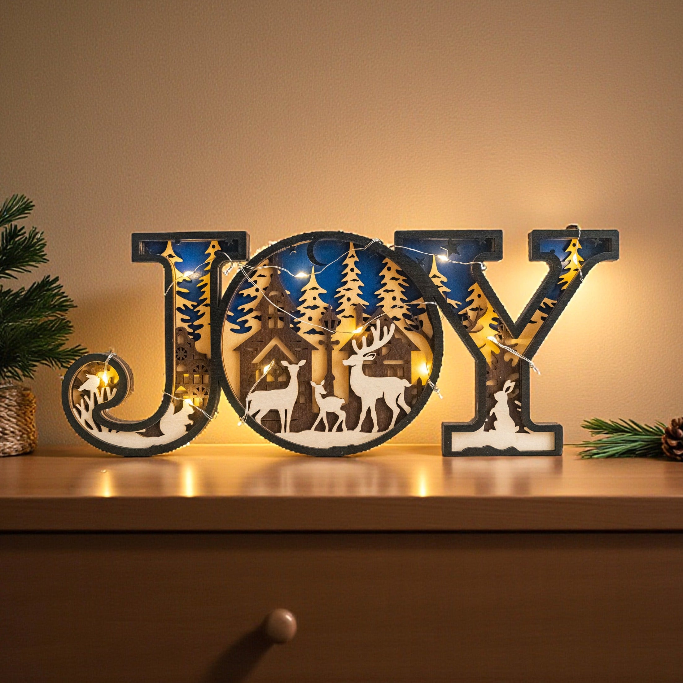 Wooden Joy Christmas Sign Wood for Christmas Mantel Decor and Light Up Christmas Sign D37