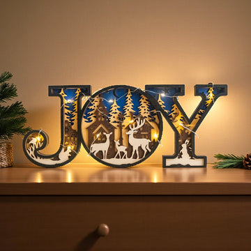 Wooden Joy Christmas Sign Wood for Christmas Mantel Decor and Light Up Christmas Sign D37