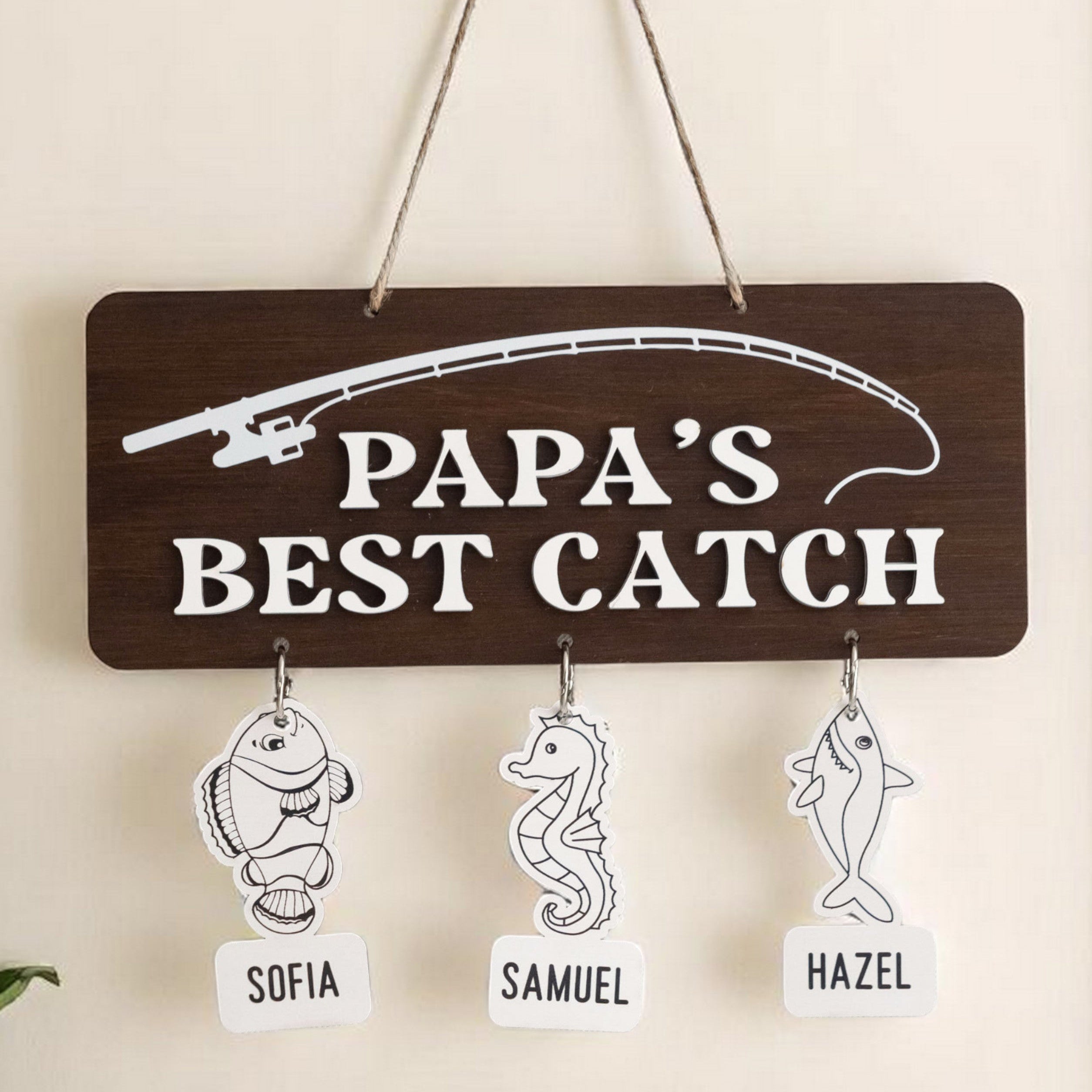 Personalized Papas Best Catch Sign for Papa Gift Y83