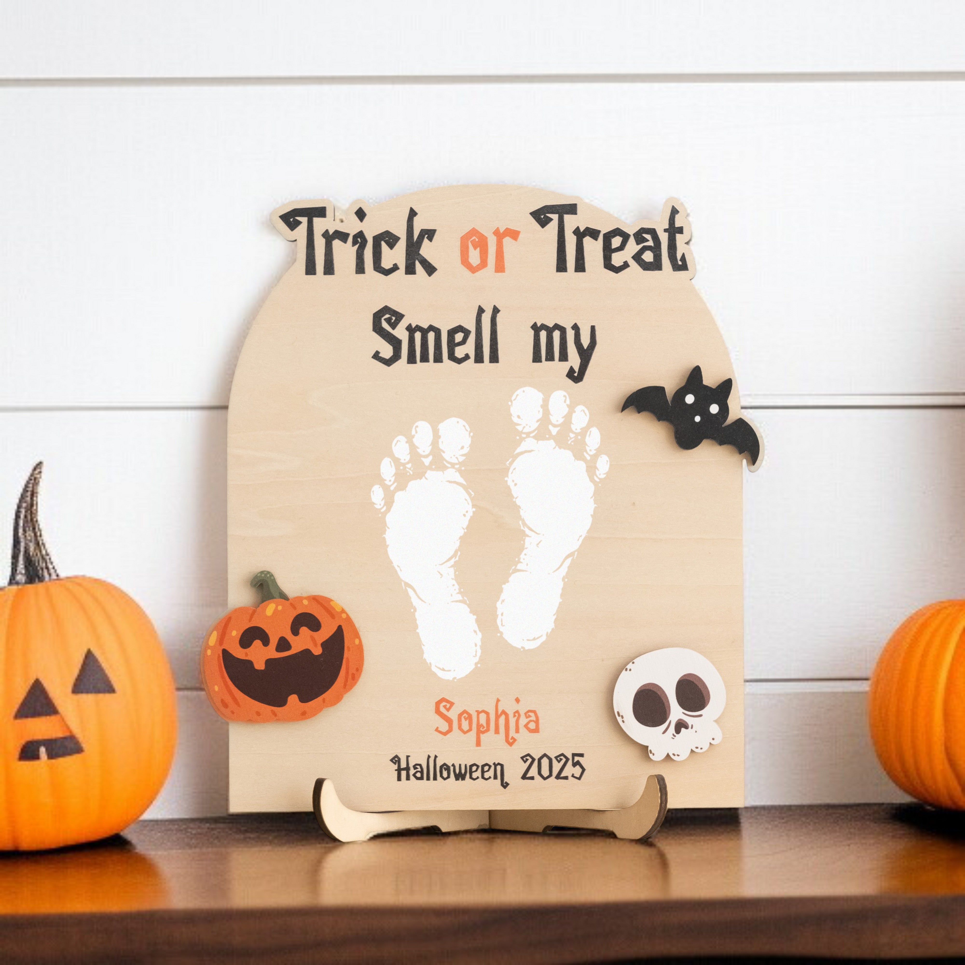 Wooden Halloween Baby Footprint Sign Wood for Baby Decor Y99