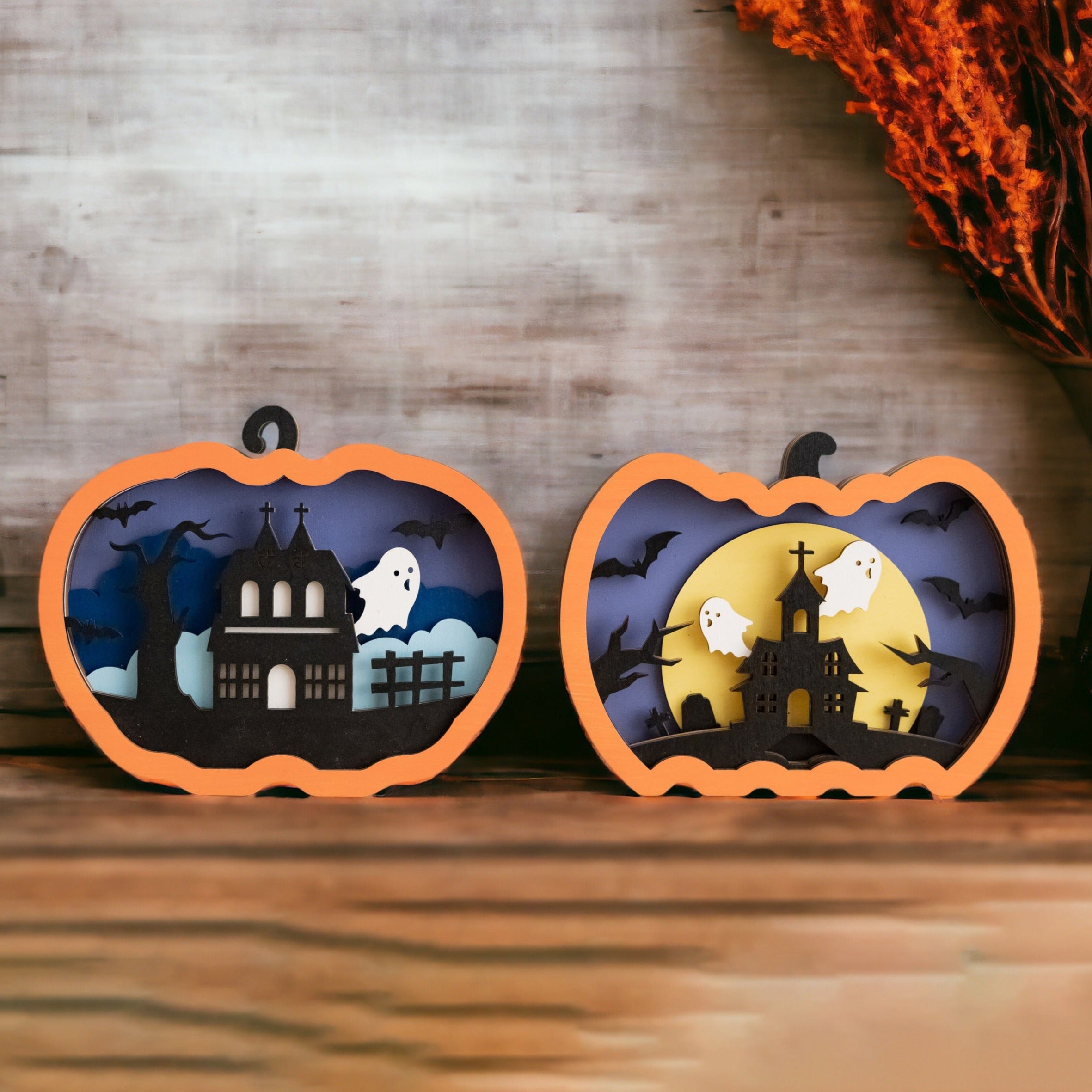 Personalized Wooden Halloween Pumpkin for Festive Table Decor