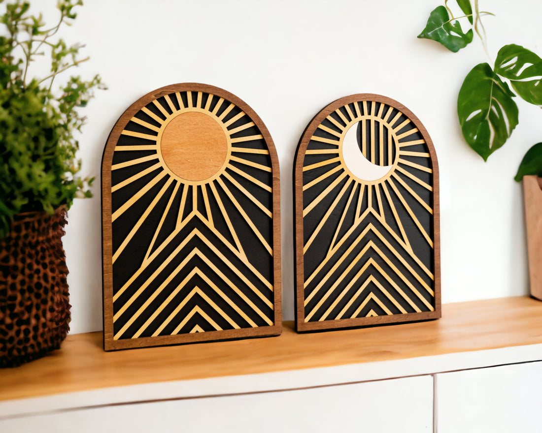 Illuminate Your Space with Celestial Sun and Moon Wooden Wall Art