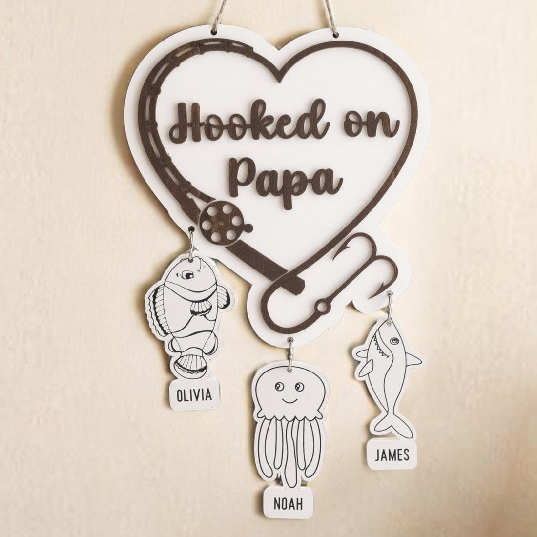 Hooked on Papa Wooden Wall Decor for Fathers Day Gift Y84