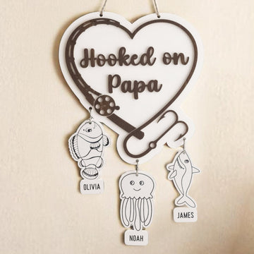 Personalized Hooked on Papa Wooden Wall Decor Wood for Papa Y84