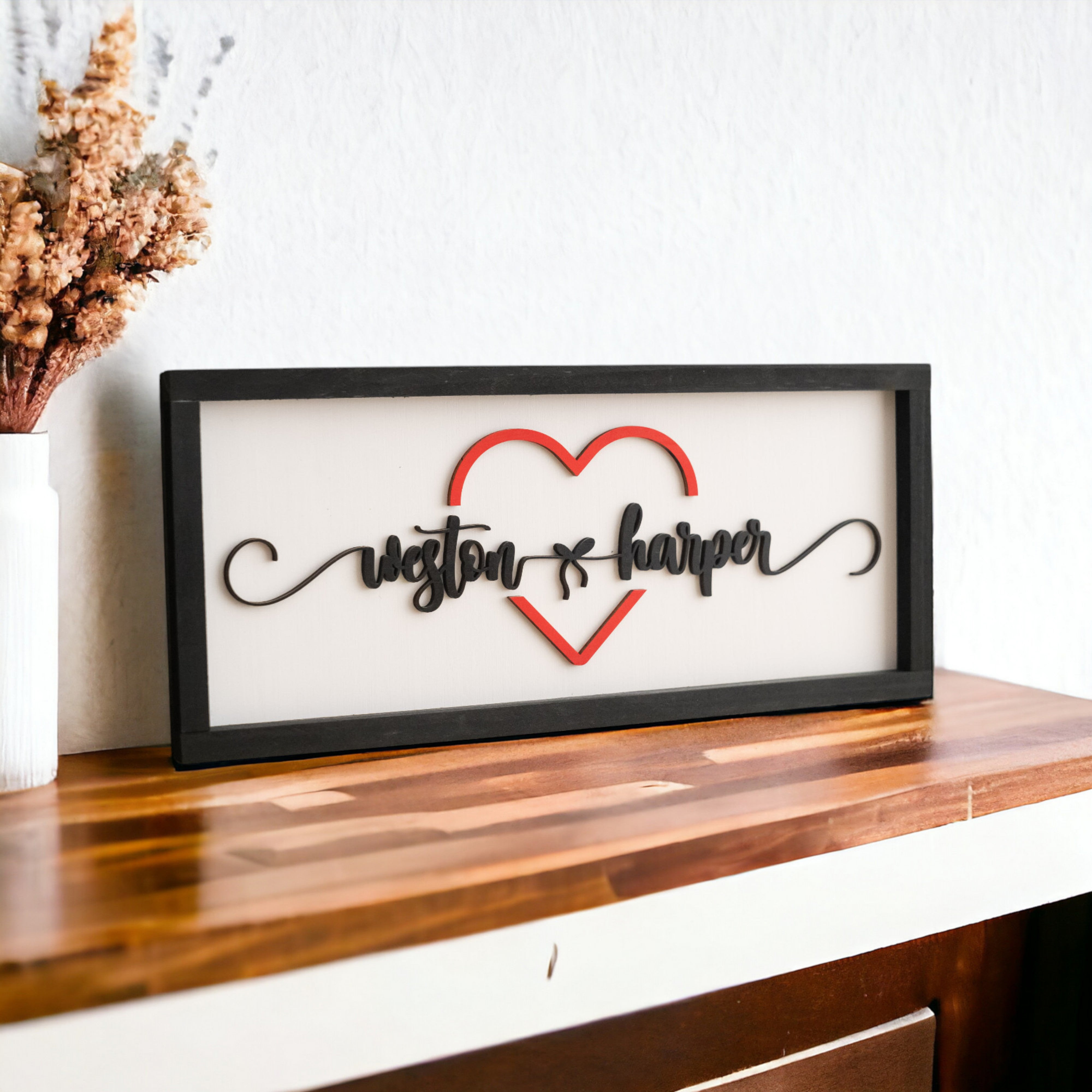 Personalized Couples Name Sign with Heart Wood Romantic Couple Decor and Wooden Heart Couple Sign for Wedding Gift Y32