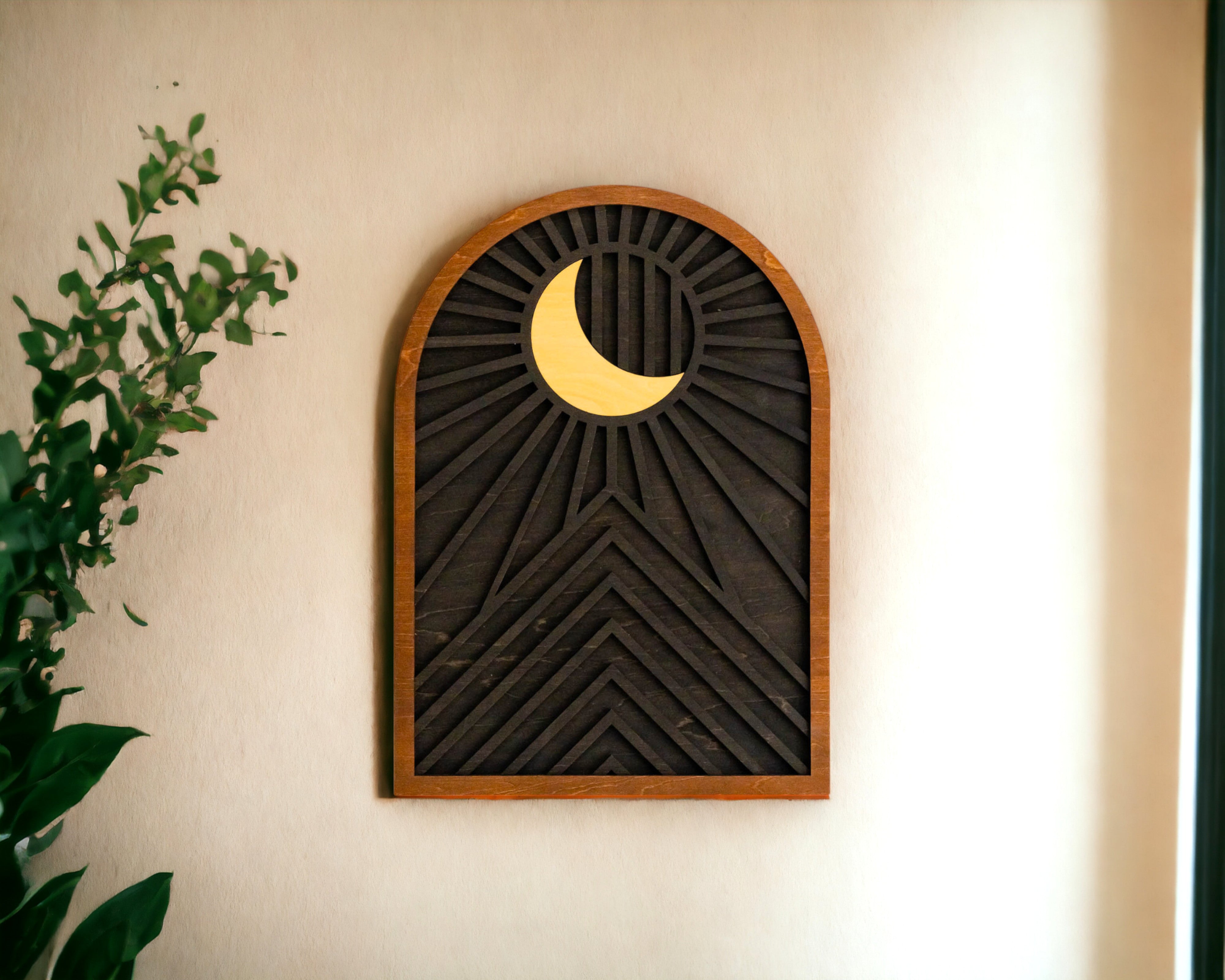Celestial Sun and Moon Wooden Wall Art for Contemporary Rustic Home Decor J45