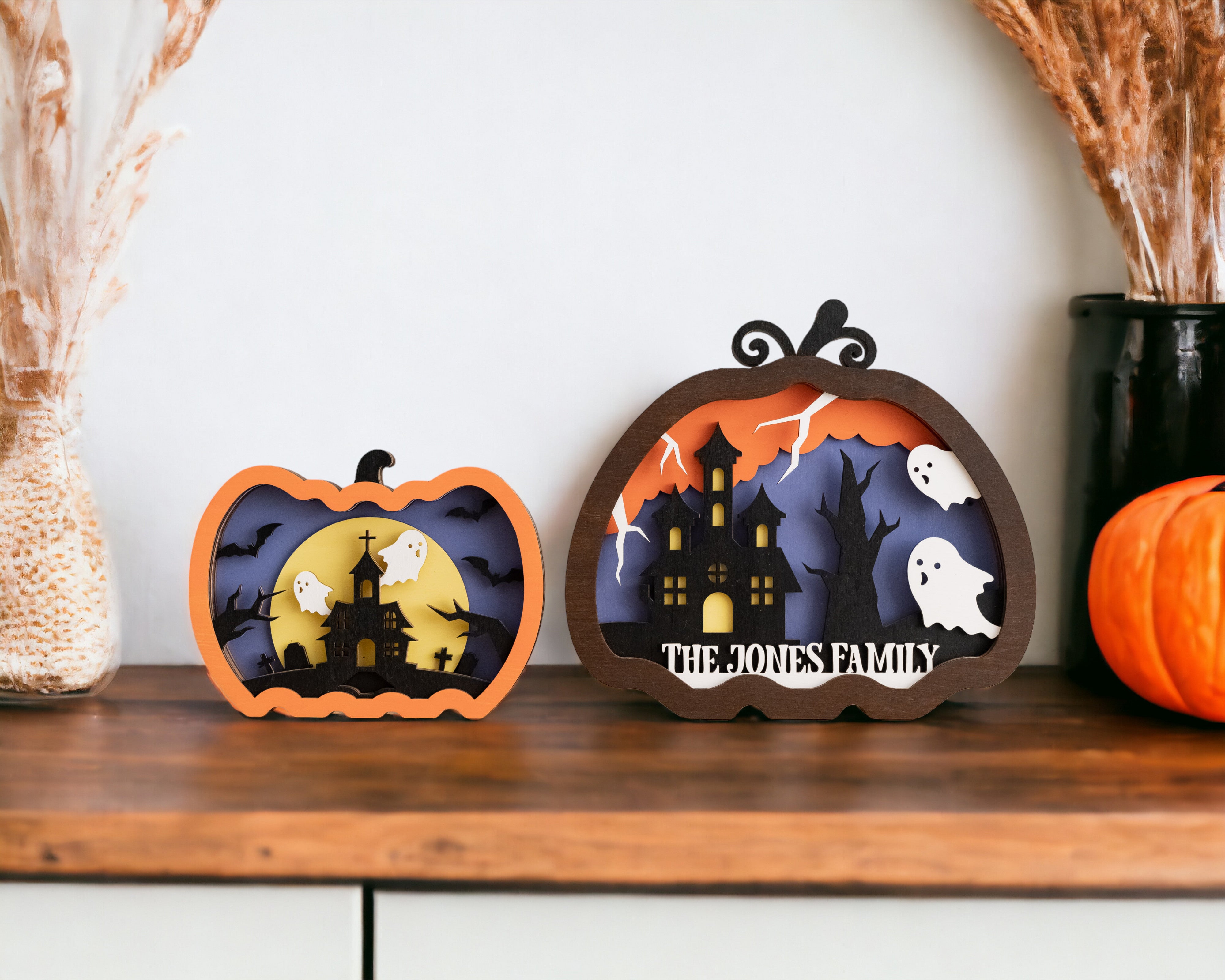 Personalized Wooden Halloween Pumpkin for Festive Table Decor