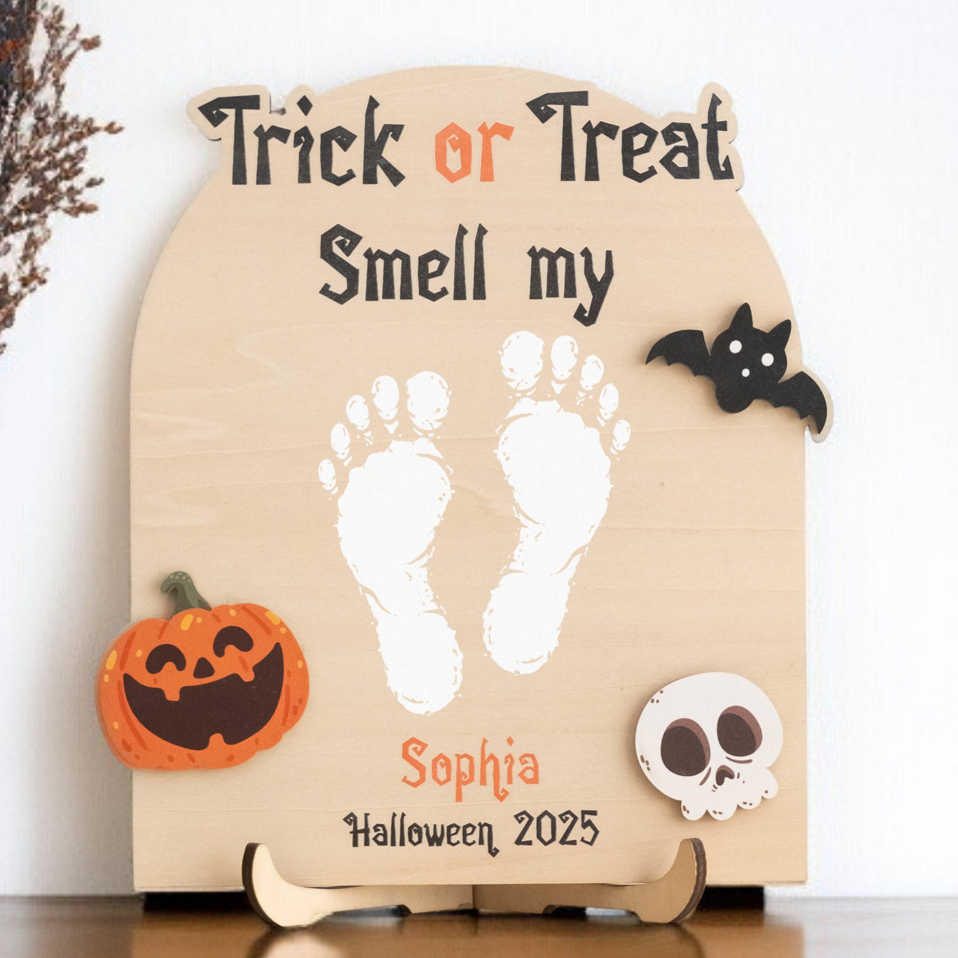 Wooden Halloween Baby Footprint Sign Wood for Baby Decor Y99