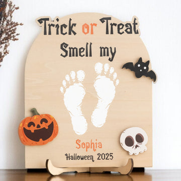 Wooden Halloween Baby Footprint Sign Wood for Baby Decor Y99
