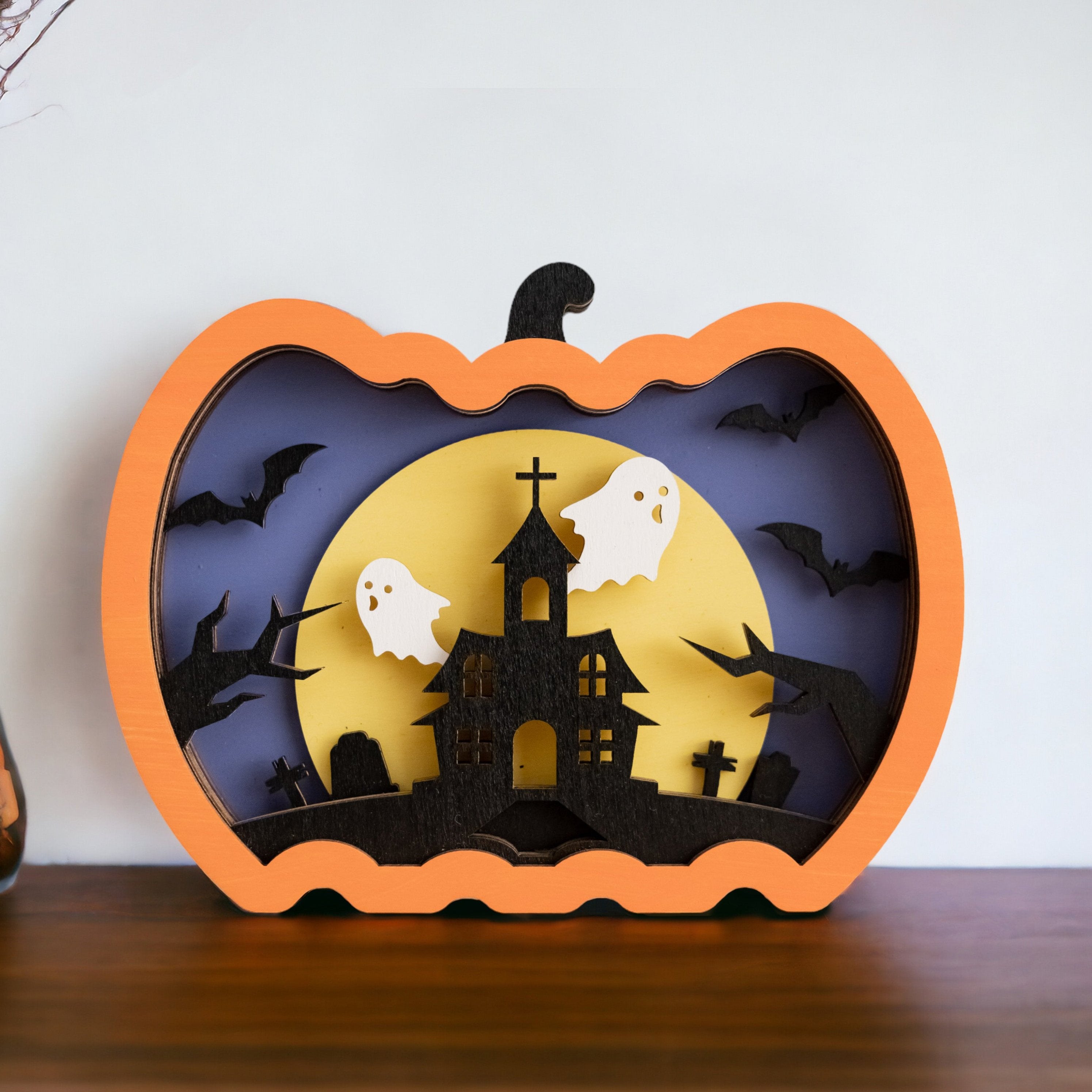 Personalized Wooden Halloween Pumpkin for Festive Table Decor