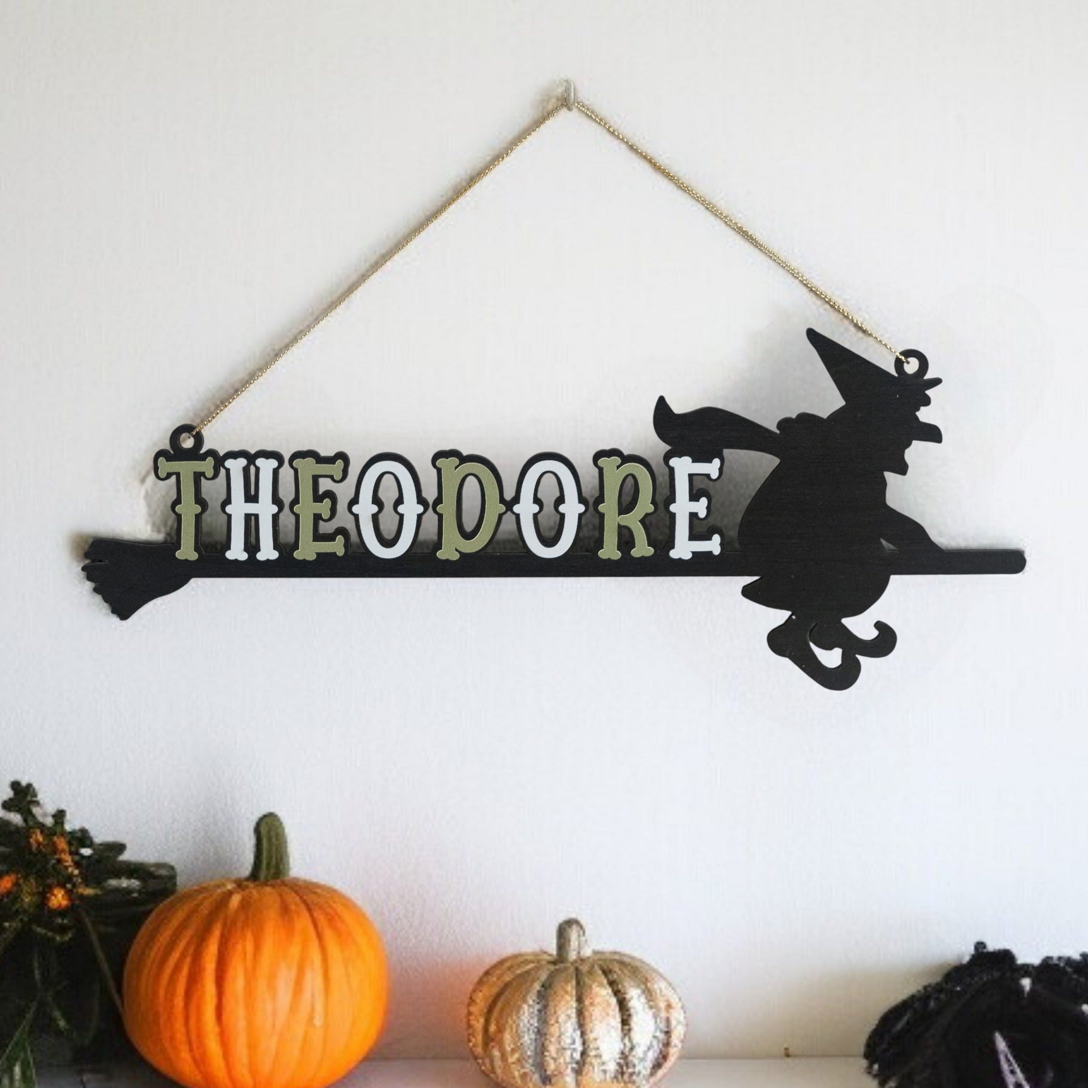 Personalized Witch Halloween Name Sign Wood for Wall Decor Y98