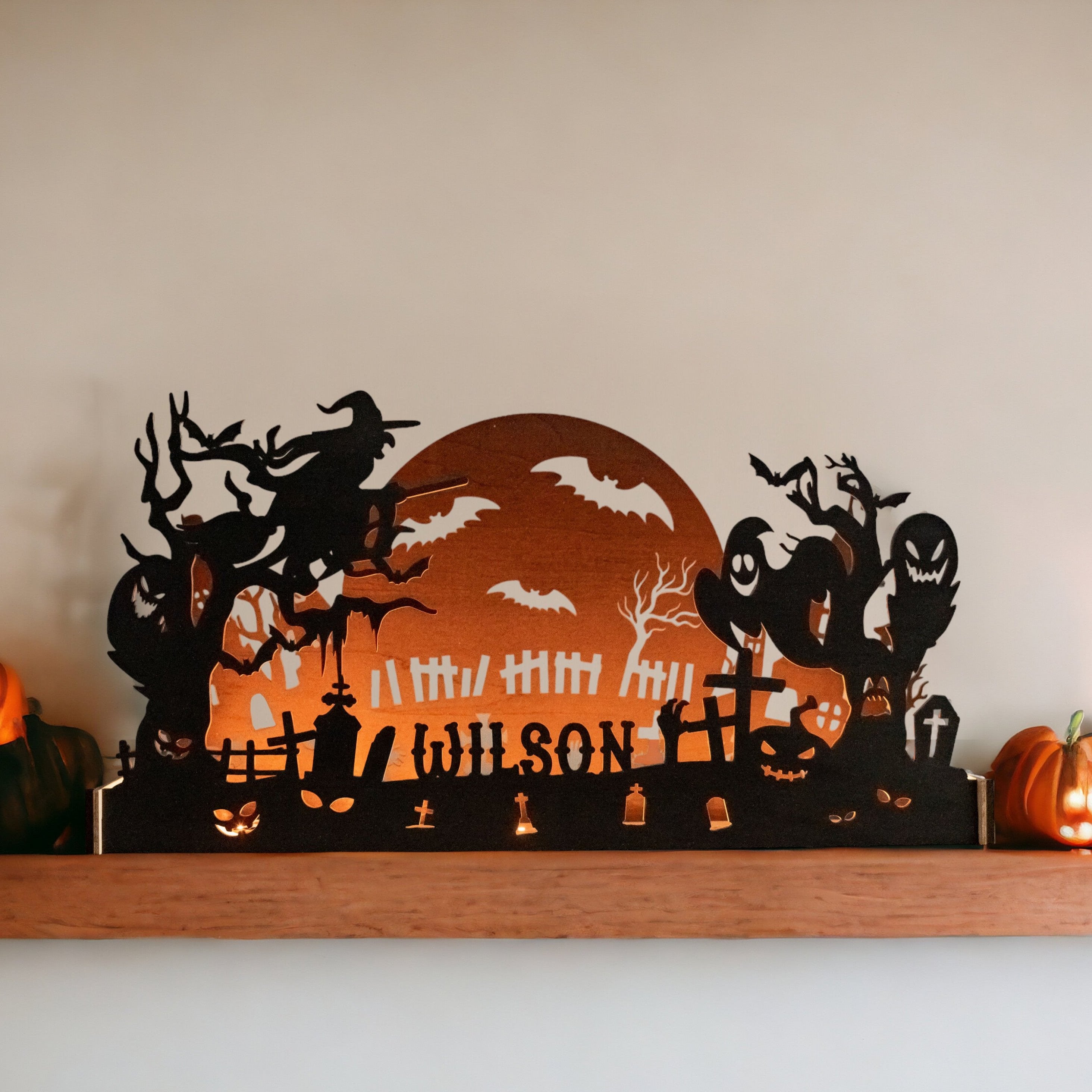 Spooky Wooden Halloween Silhouette for Rustic Table Accent