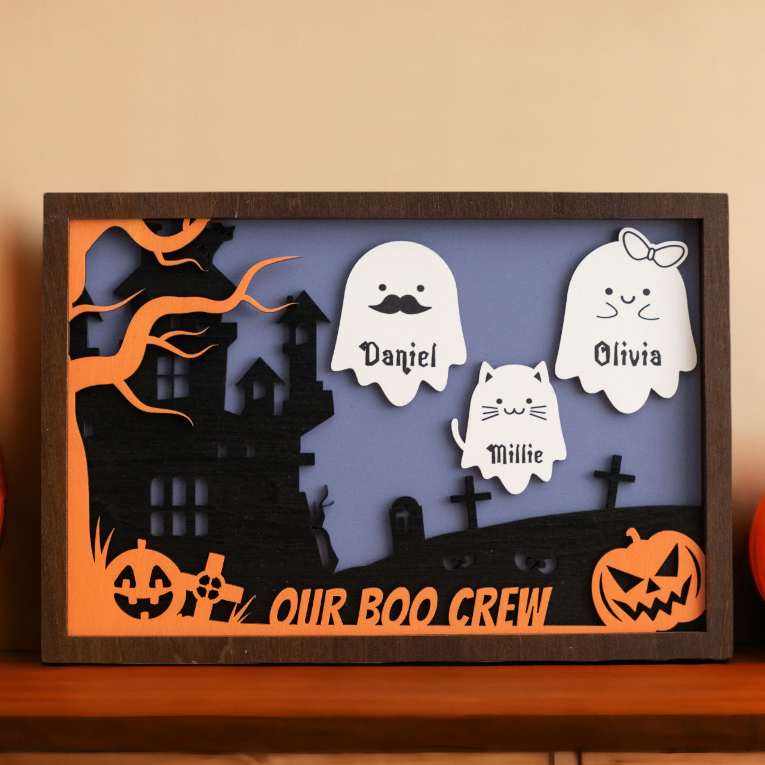 Personalized Halloween Ghost Family Sign Wood Decor R32