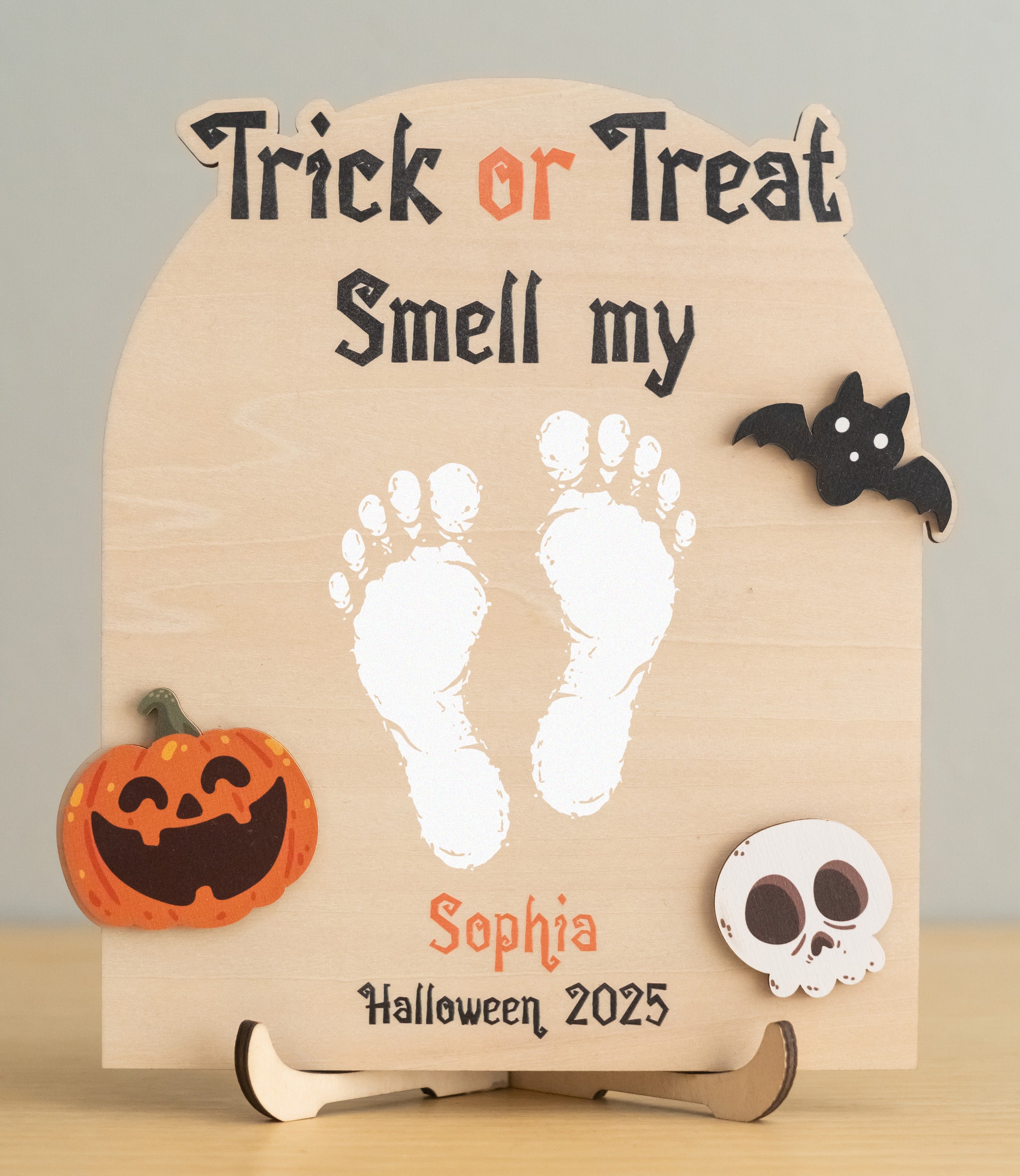 Wooden Halloween Baby Footprint Sign Wood for Baby Decor Y99