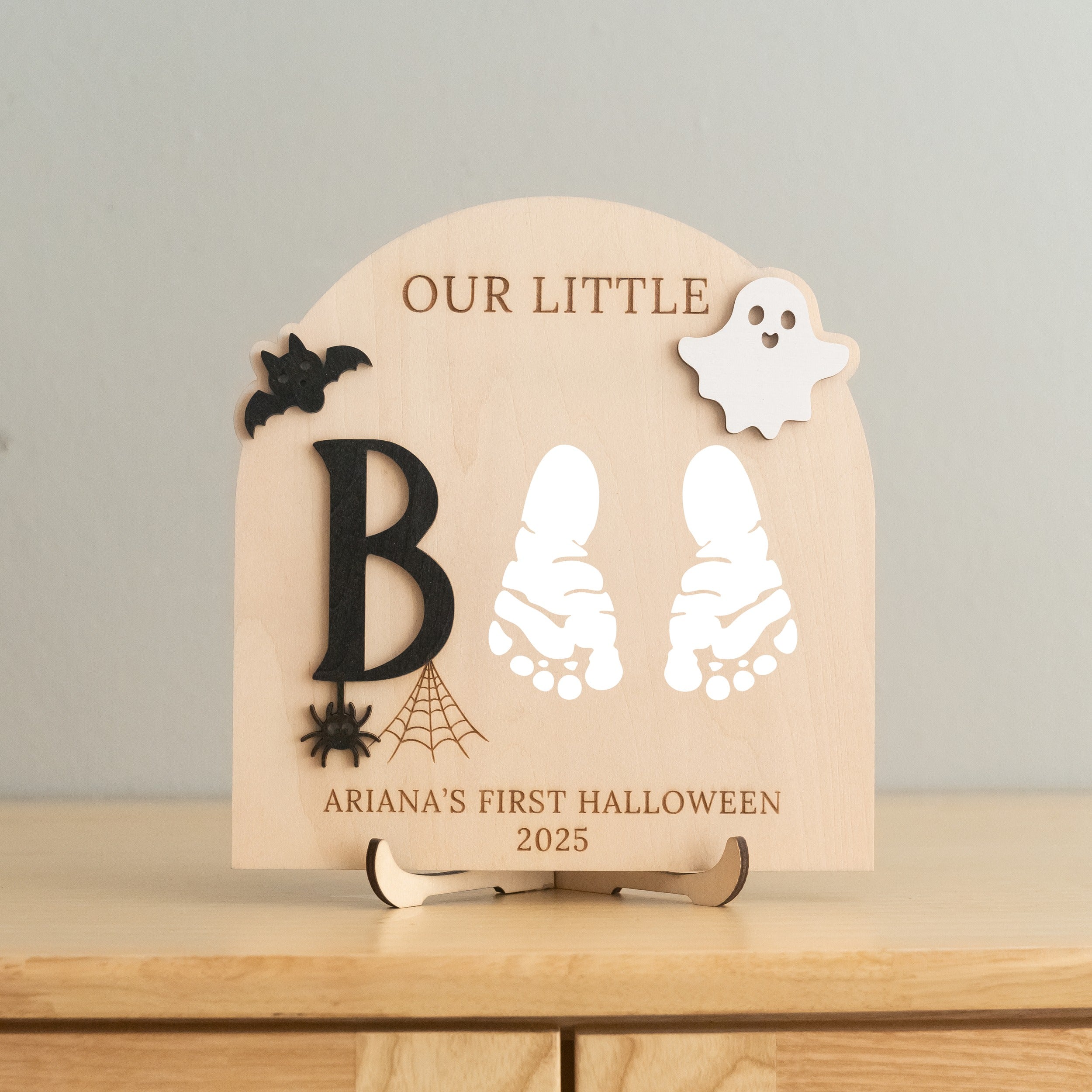 Wooden Halloween Baby Footprint Sign for Babys First Halloween D03
