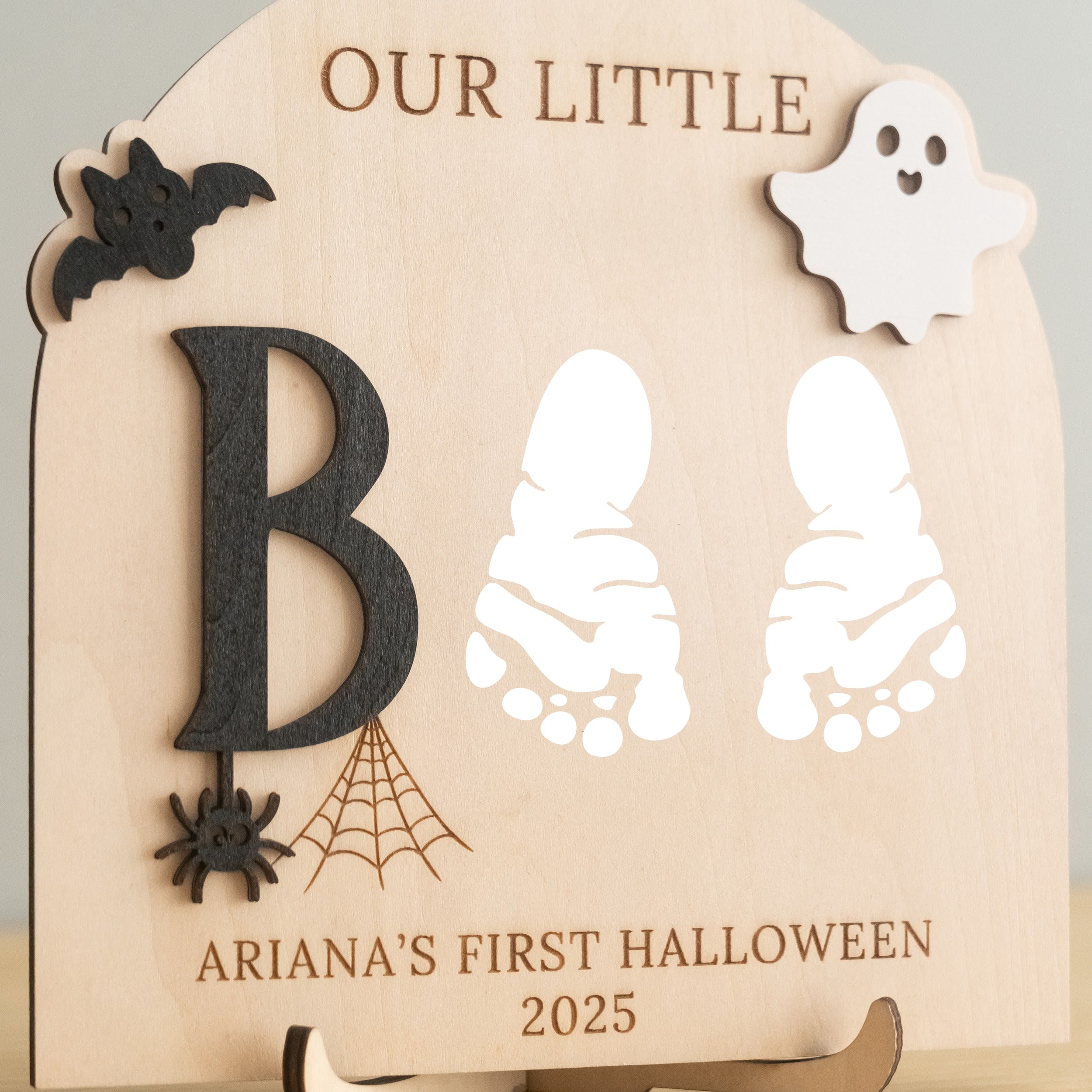Wooden Halloween Baby Footprint Sign for Babys First Halloween D03