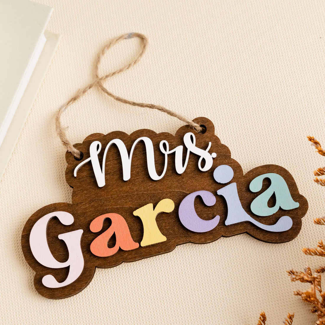 Personalized Wooden Teacher’s Name Hanging Sign for Teacher Appreciation Gifts J91