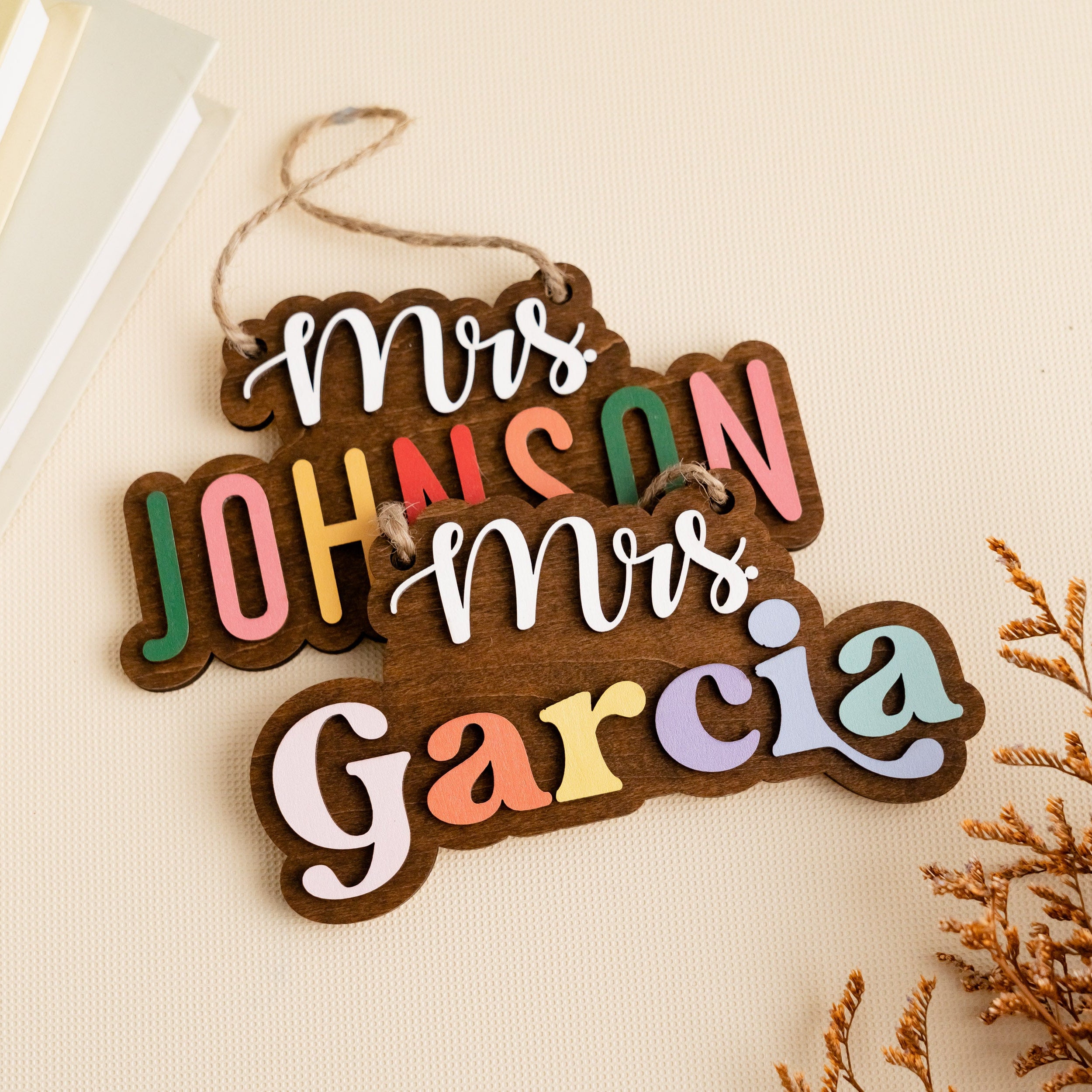 Handcrafted Wooden Teacher's Name Plate For Boho Rustic Wall Decor J91