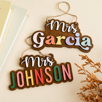 Handcrafted Wooden Teacher's Name Plate For Boho Rustic Wall Decor J91