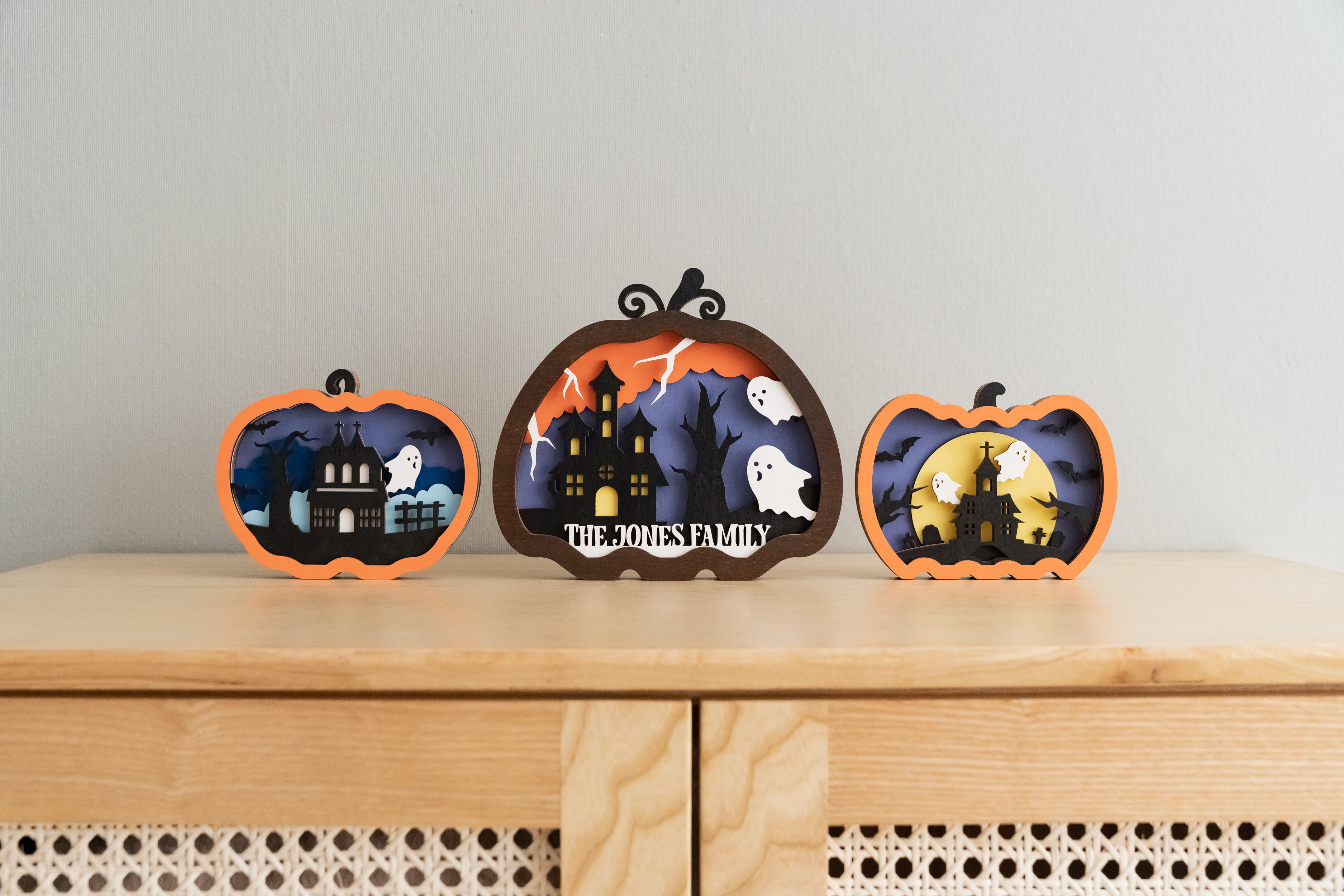 Personalized Wooden Halloween Pumpkin for Festive Table Decor