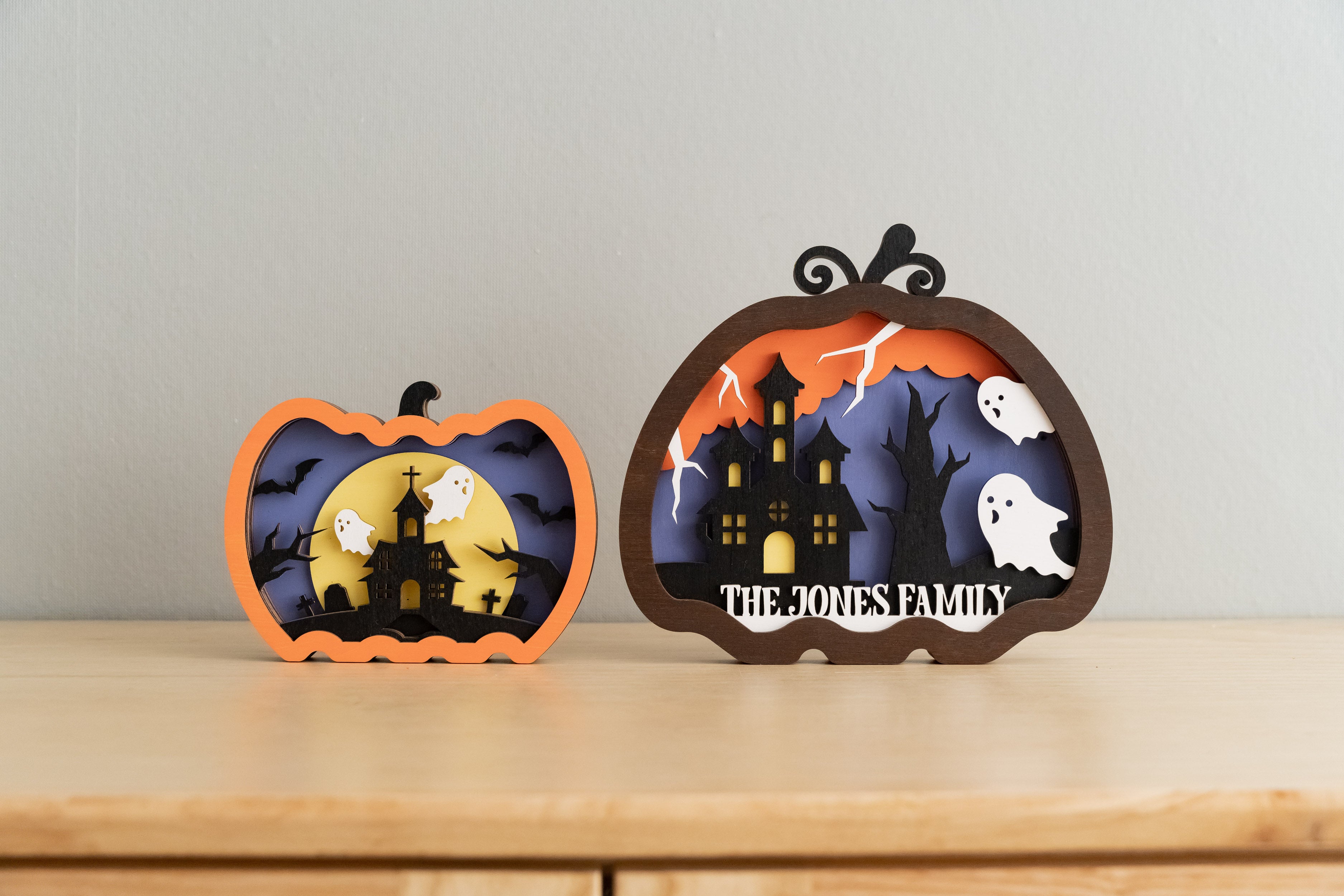 Personalized Wooden Halloween Pumpkin for Festive Table Decor