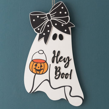Wooden Ghost Door Hanger Wood for Halloween Decor D05
