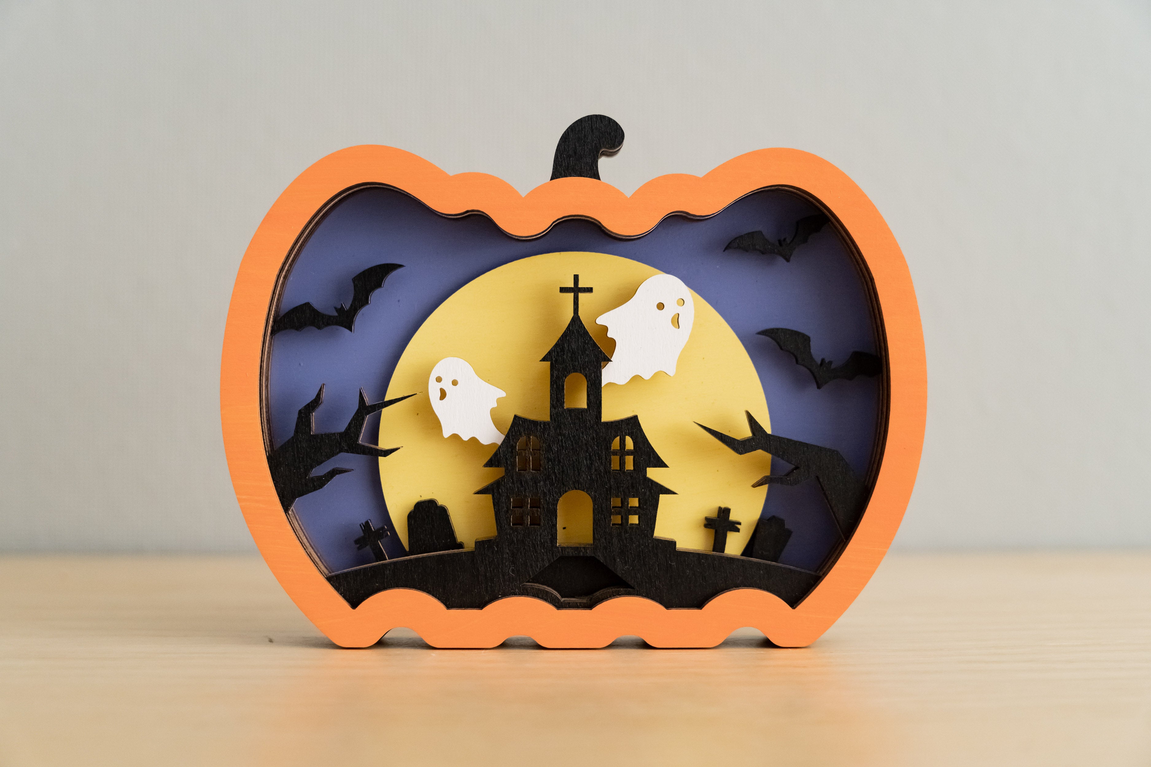 Personalized Wooden Halloween Pumpkin for Festive Table Decor