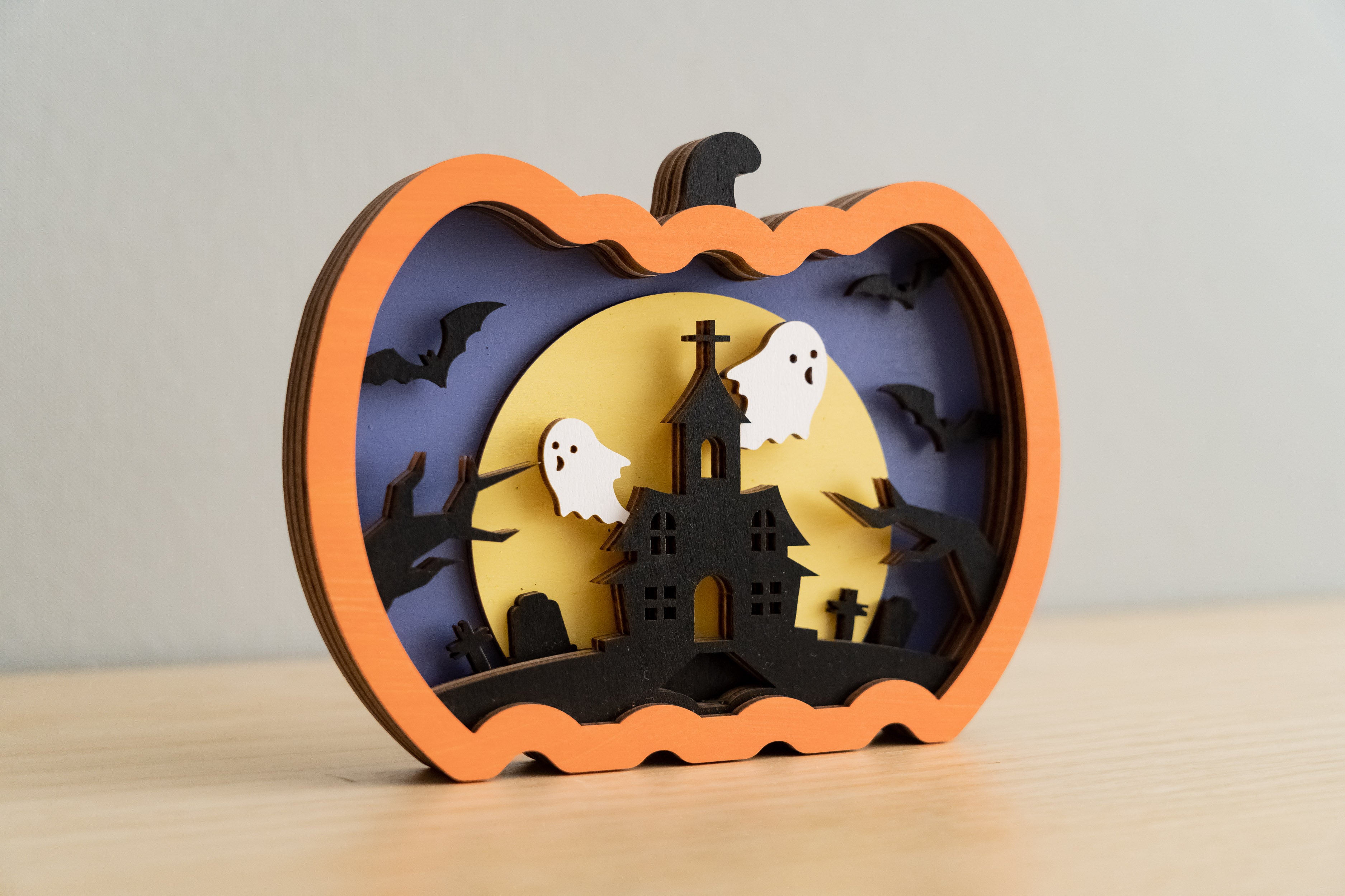 Personalized Wooden Halloween Pumpkin for Festive Table Decor