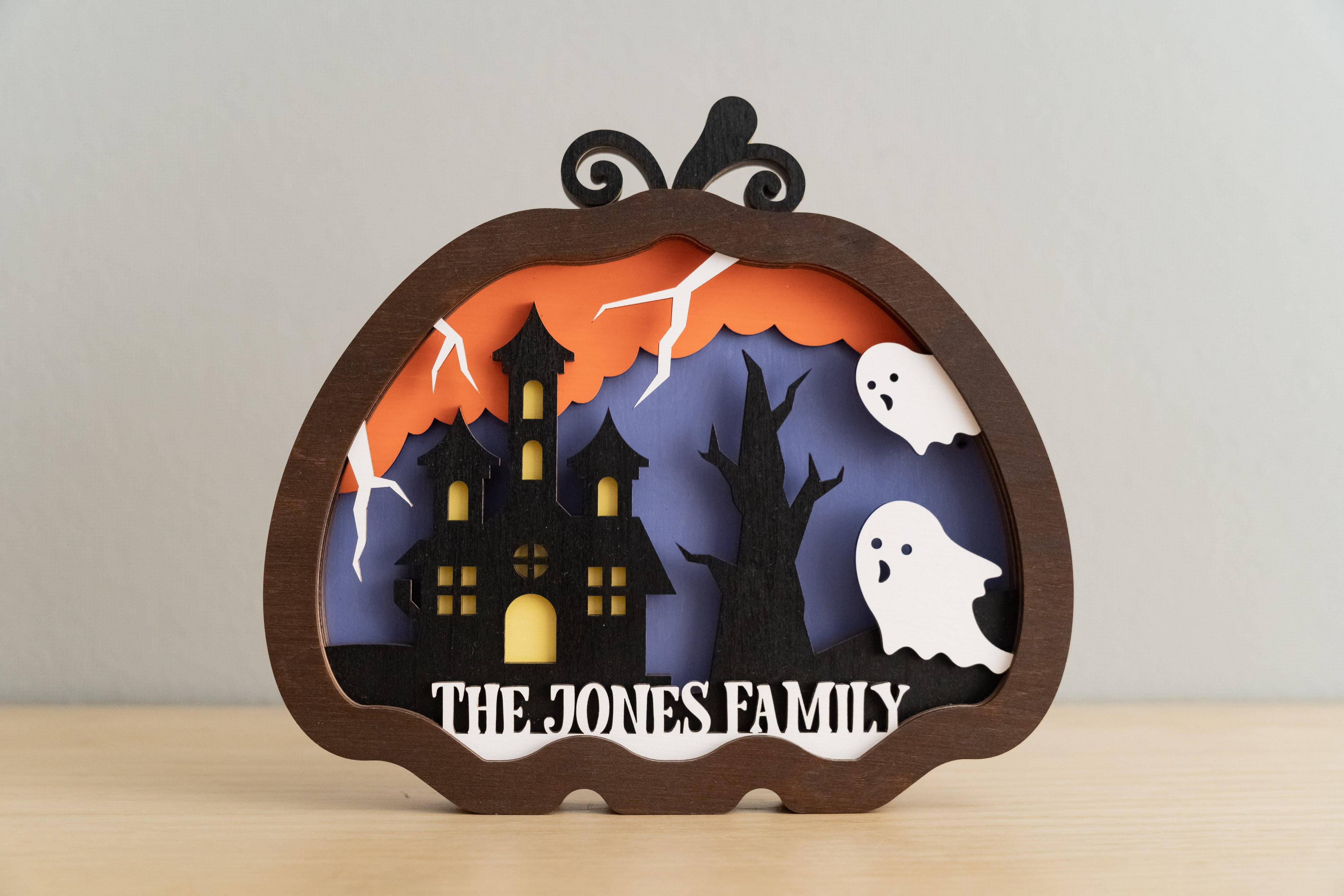 Personalized Wooden Halloween Pumpkin for Festive Table Decor