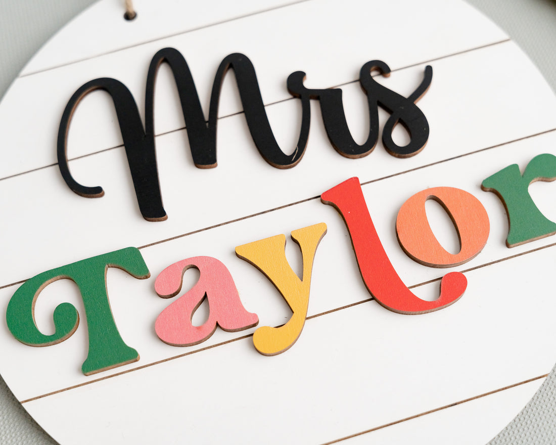 Handcrafted Wooden Teacher Nameplate for Boho, Rustic, and Minimalist Classrooms