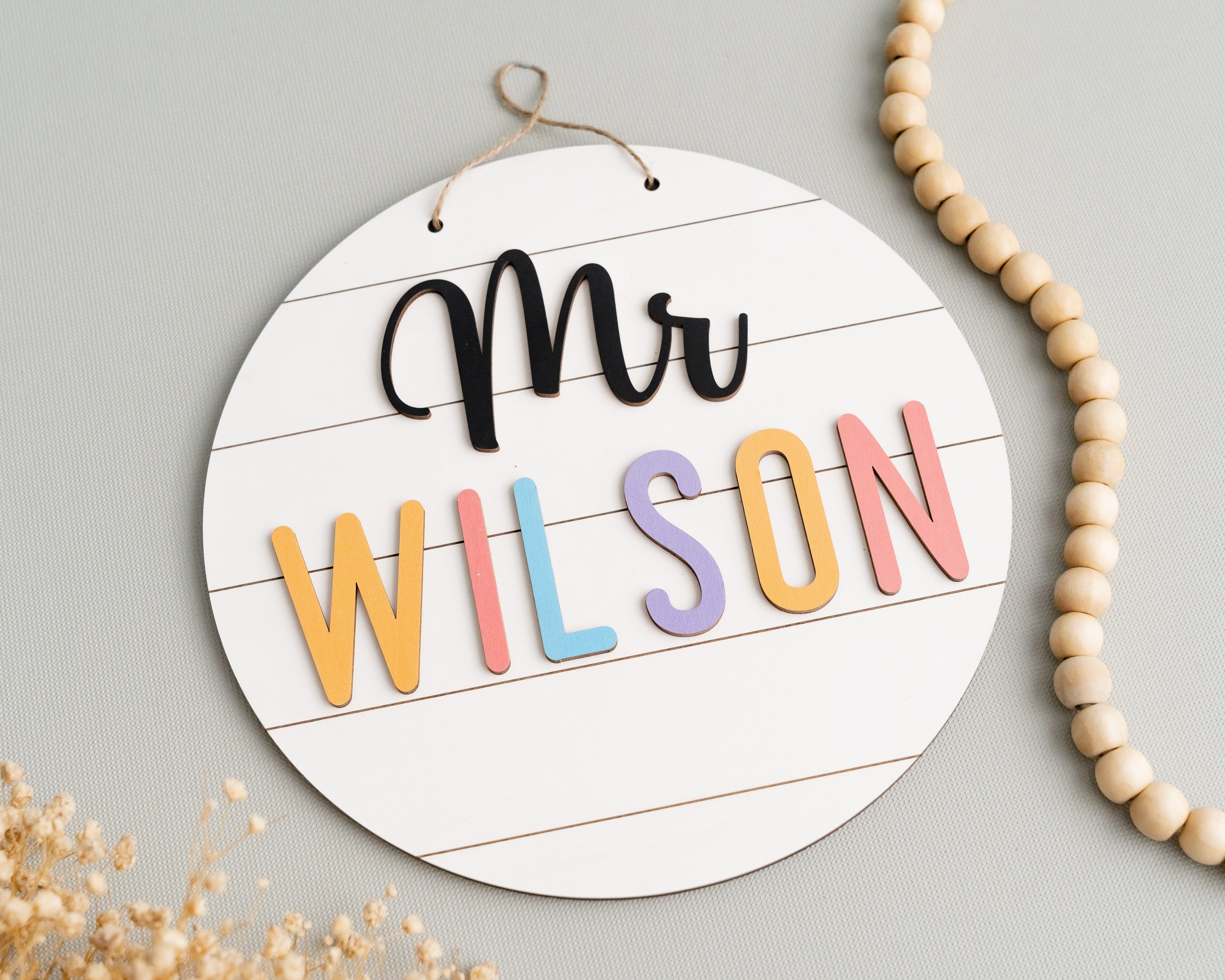 Personalized Wooden Teacher's Name Hanging Sign for Boho, Rustic, and Minimalist Decor