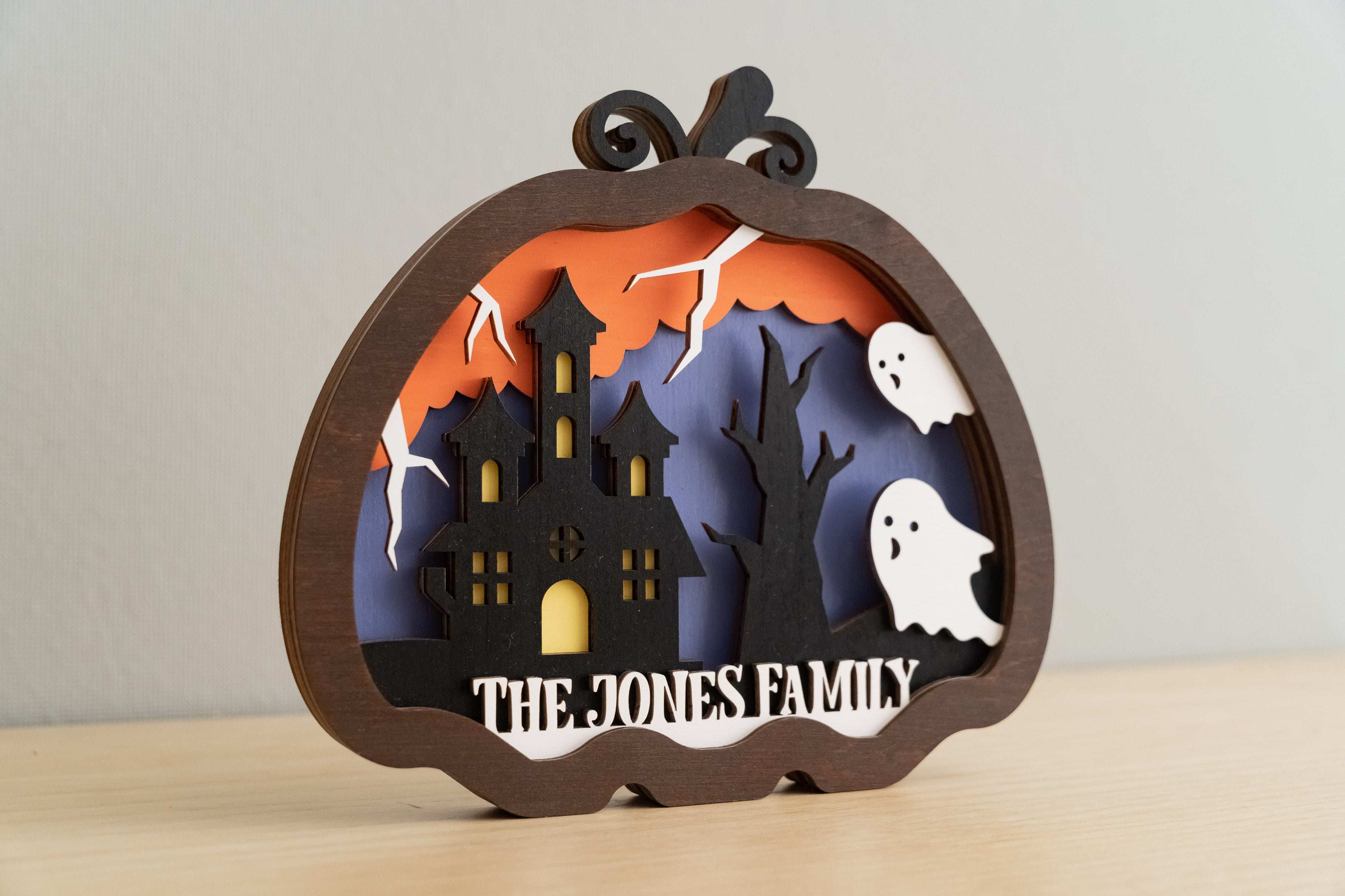 Personalized Wooden Halloween Pumpkin for Festive Table Decor