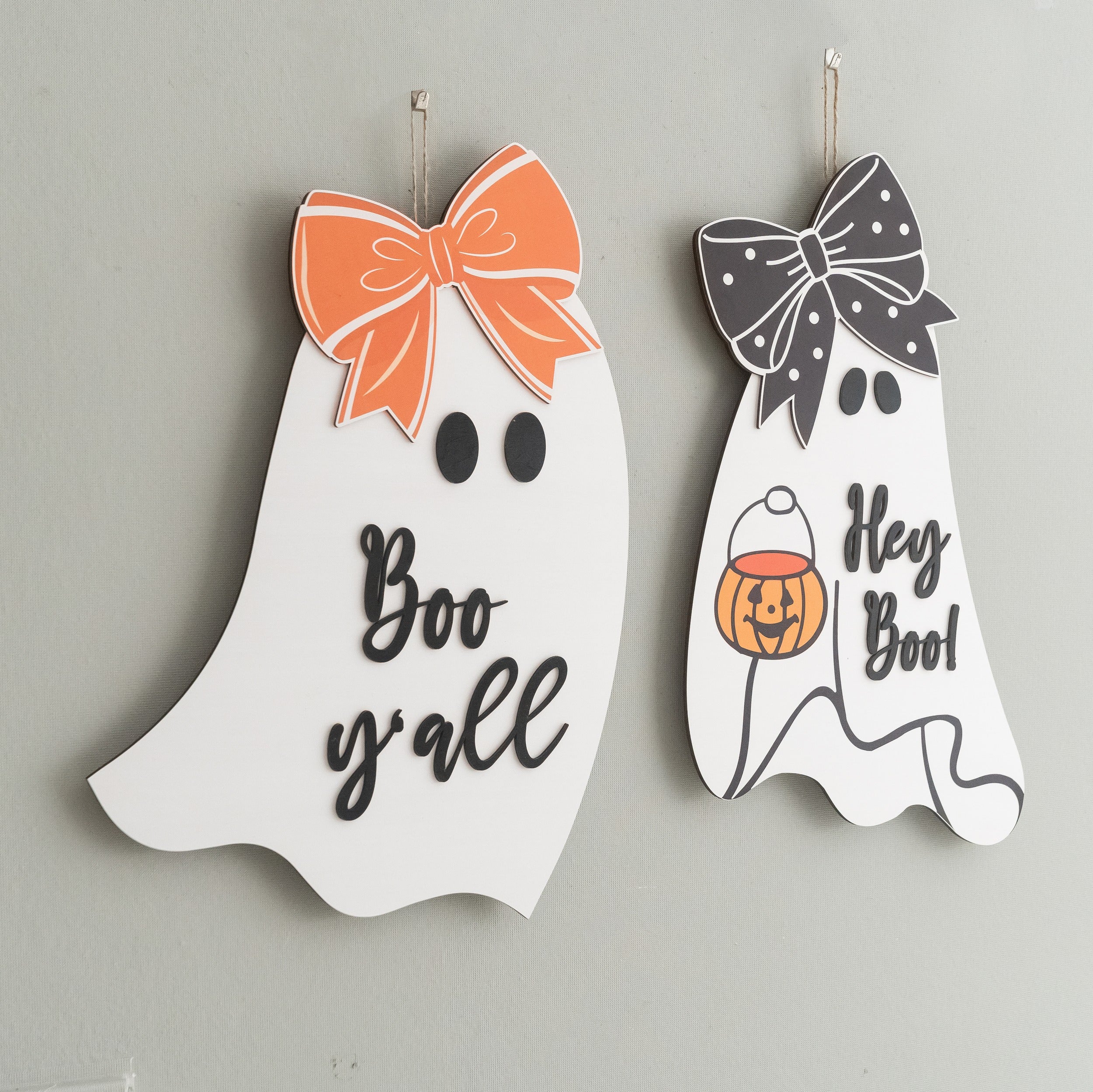 Wooden Ghost Door Hanger Wood Halloween Door Hanger for Porch Decor D05