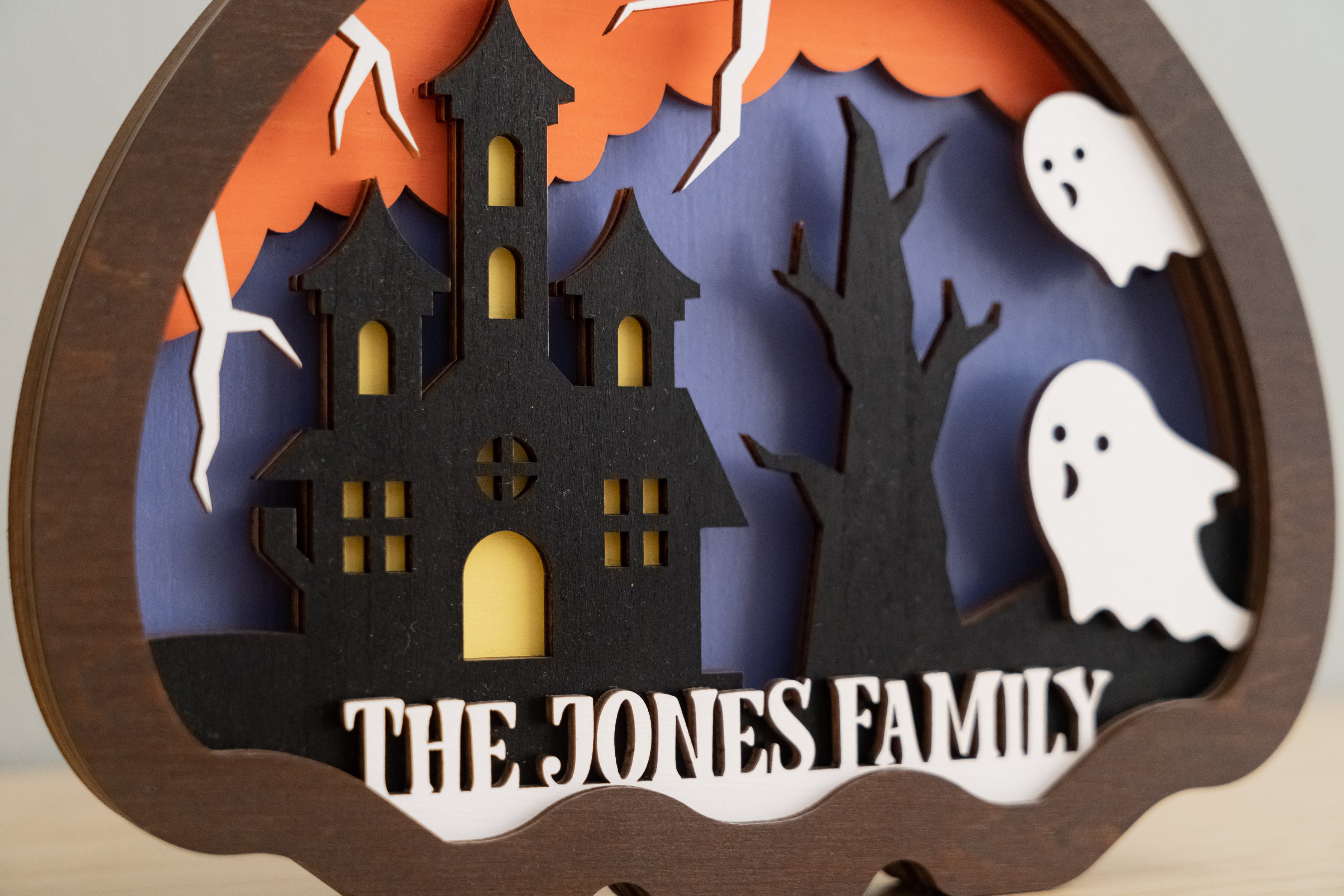 Personalized Wooden Halloween Pumpkin for Festive Table Decor