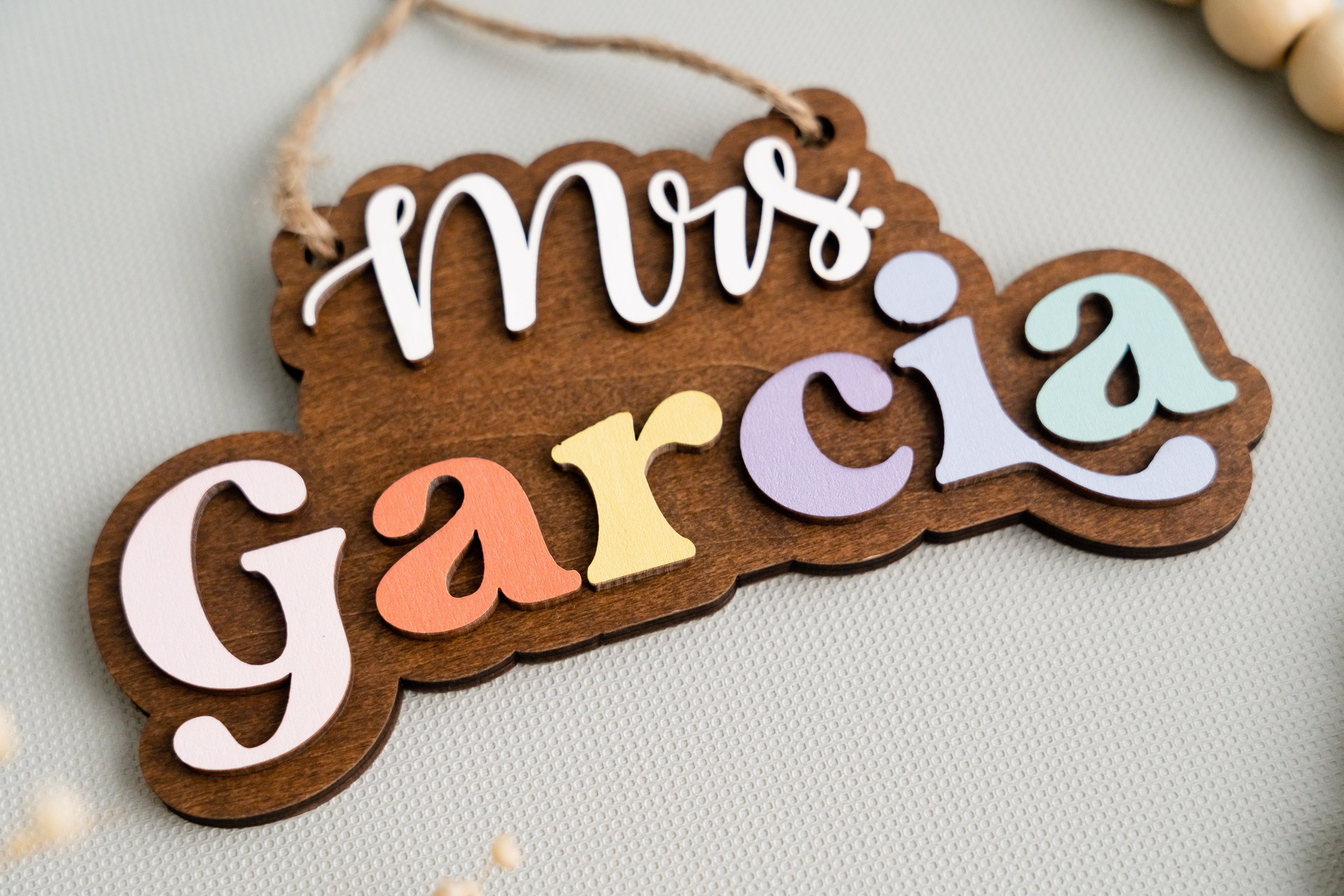 Custom Wooden Teacher Nameplate For Boho Rustic Classroom Decor