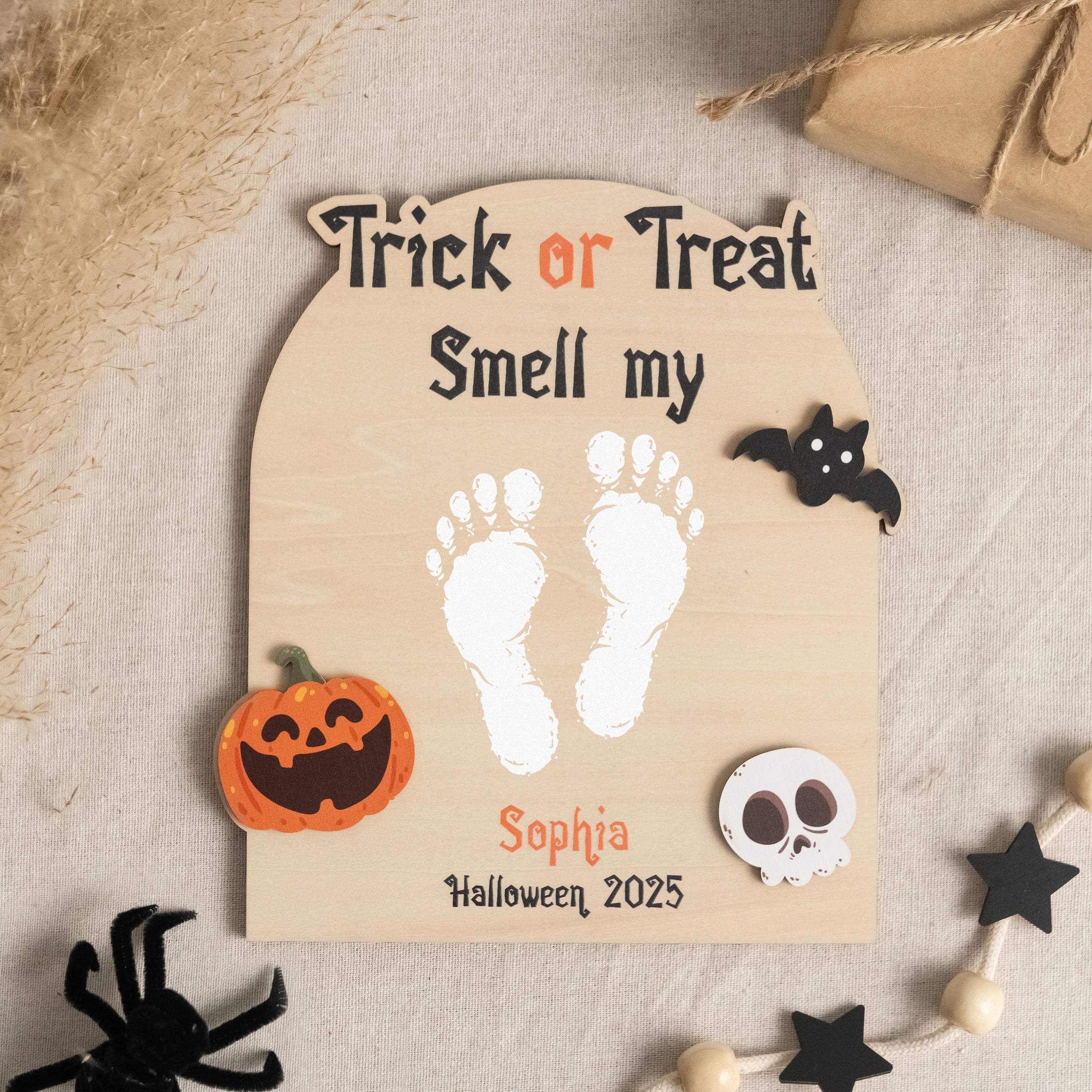Wooden Halloween Baby Footprint Sign Wood for Baby Decor Y99