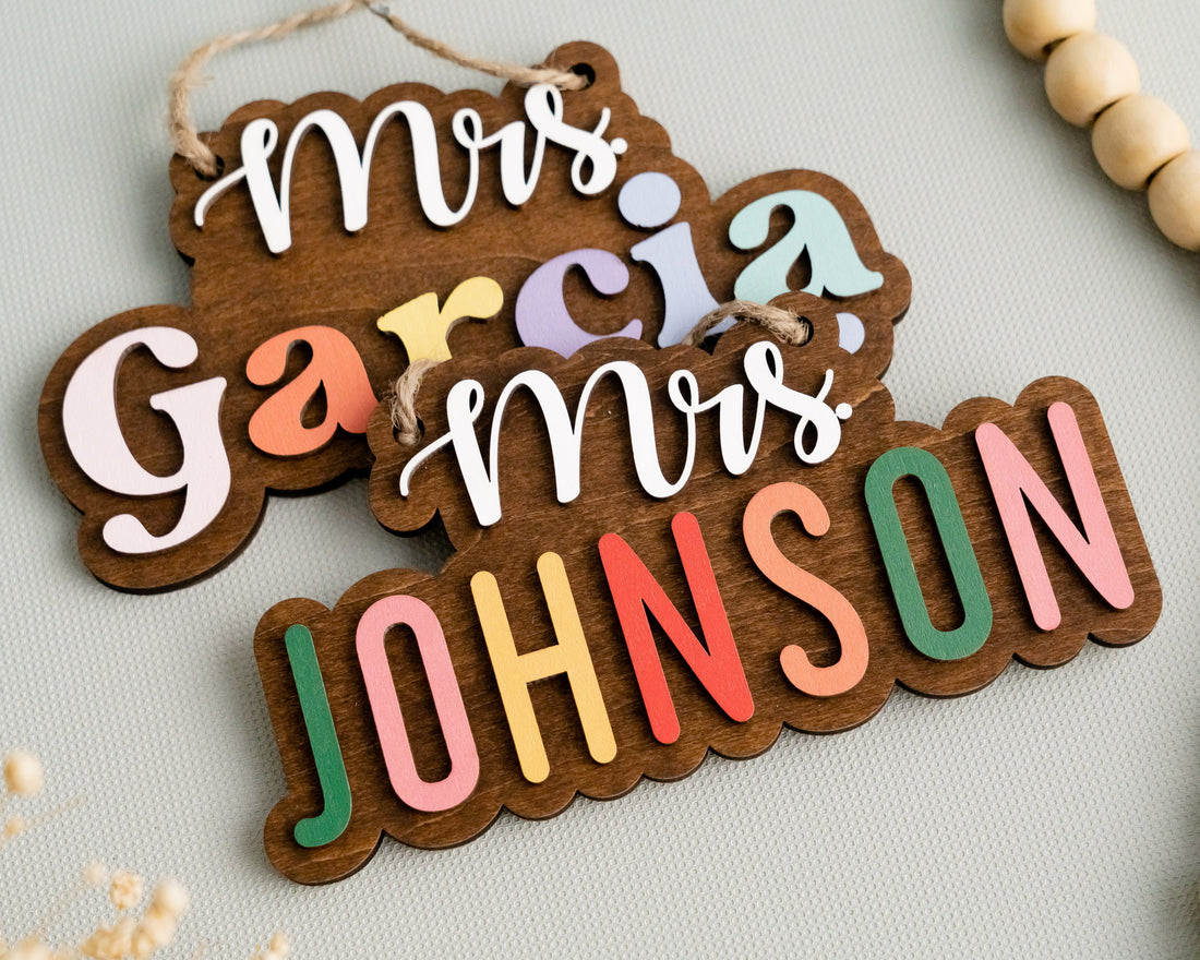 Handcrafted Wooden Teacher's Name Plate For Boho Rustic Wall Decor