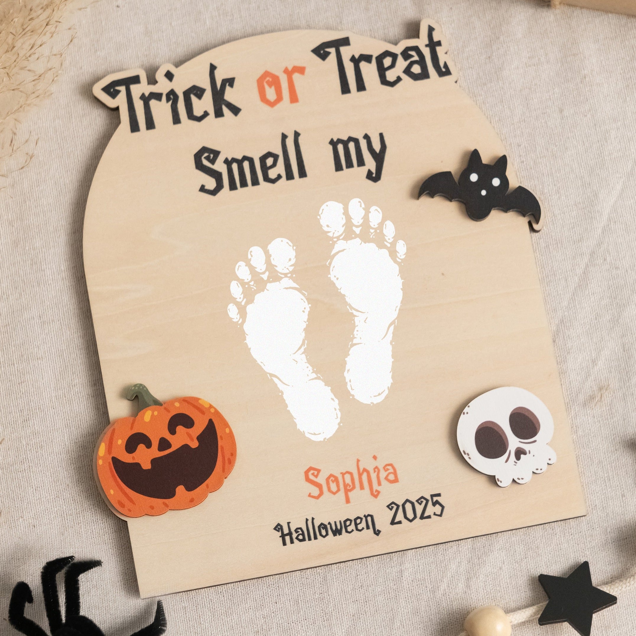 Wooden Halloween Baby Footprint Sign Wood for Baby Decor Y99