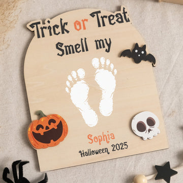 Wooden Halloween Baby Footprint Sign for First Halloween Y99
