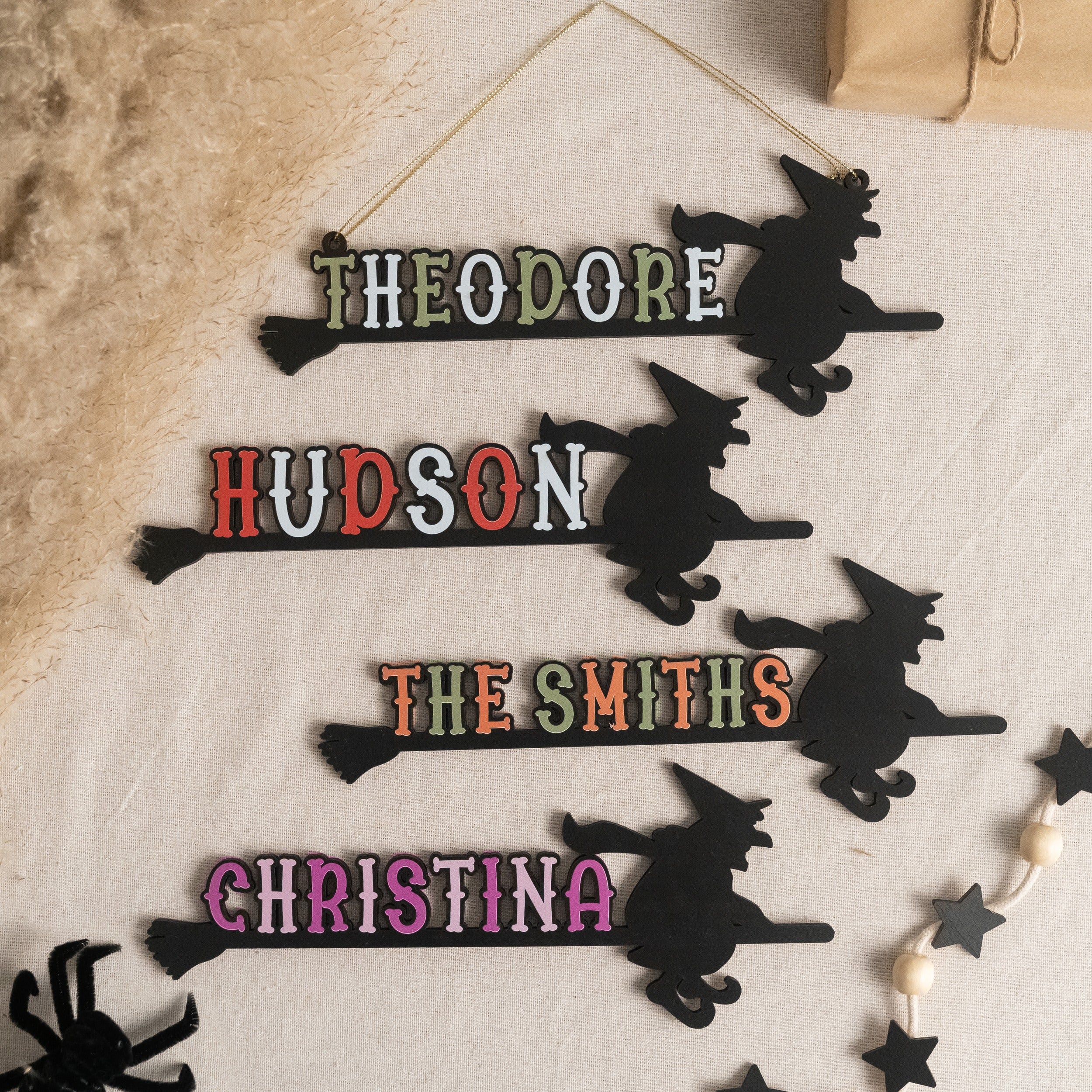 Personalized Witch Halloween Name Sign Wood for Wall Decor Y98
