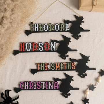 Personalized Witch Halloween Name Sign Wood for Wall Decor Y98