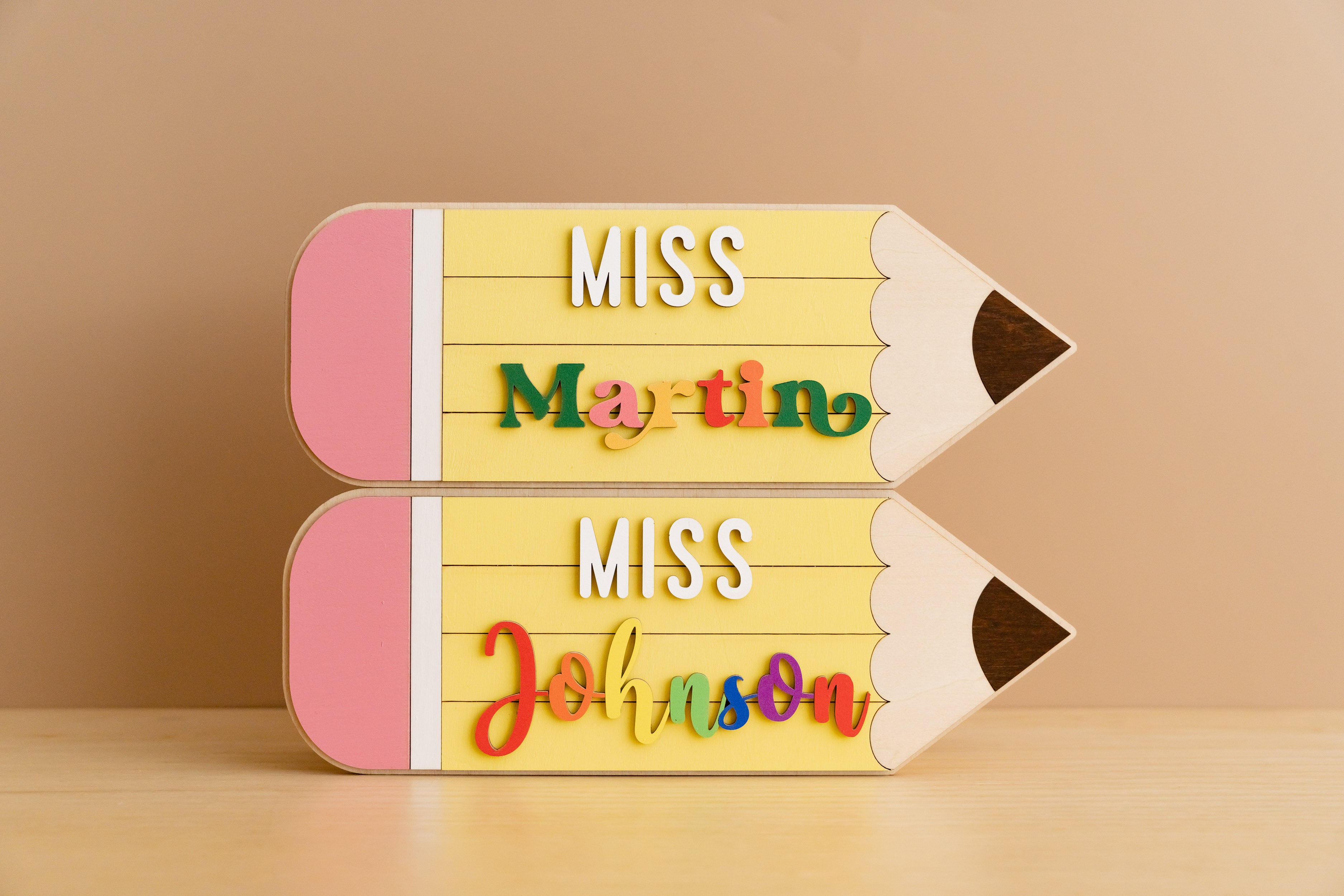 Customized Wooden Teacher's Pencil Nameplate For Desk Decor