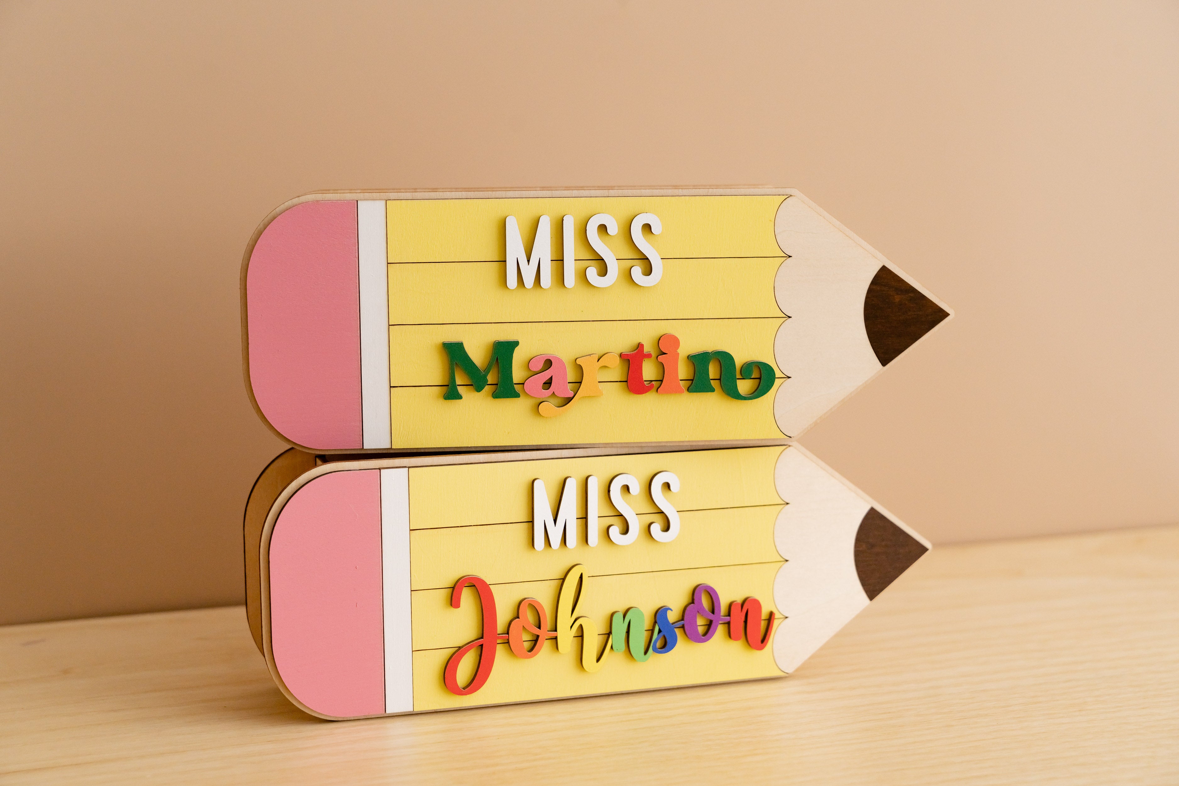 Customized Wooden Teacher's Pencil Nameplate For Desk Decor